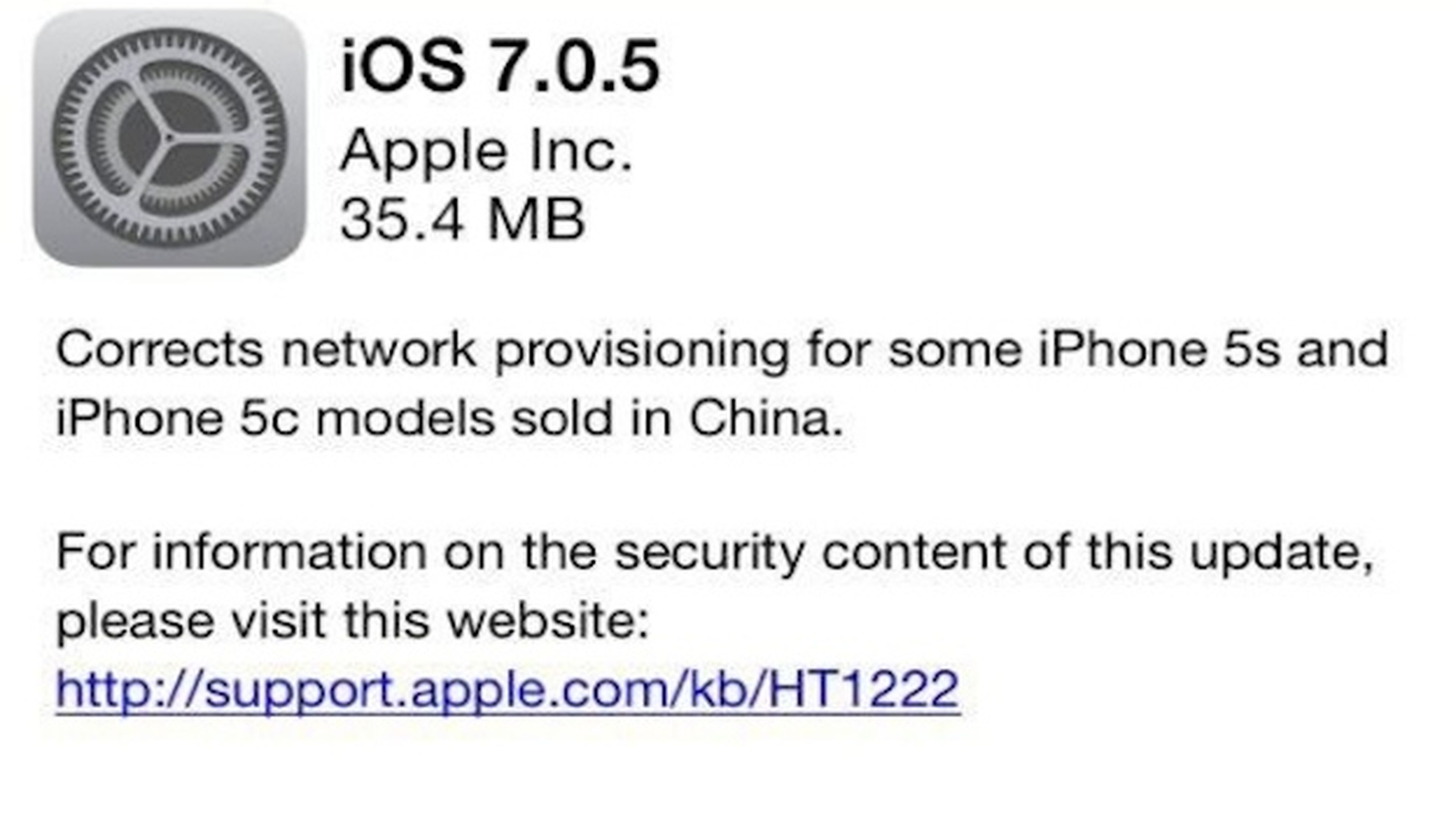 iOS 7.0.5, sólo para iPhone 5S, 5C chinos