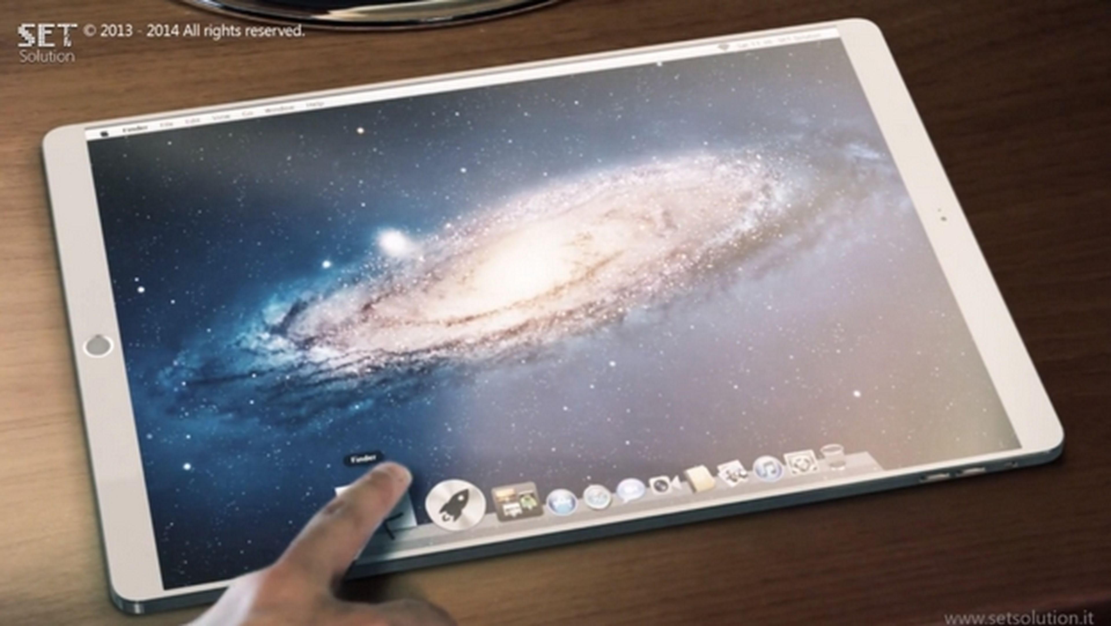 Concepto de iPad Pro con pantalla de 13 pulgadas y sistema operativo OS X