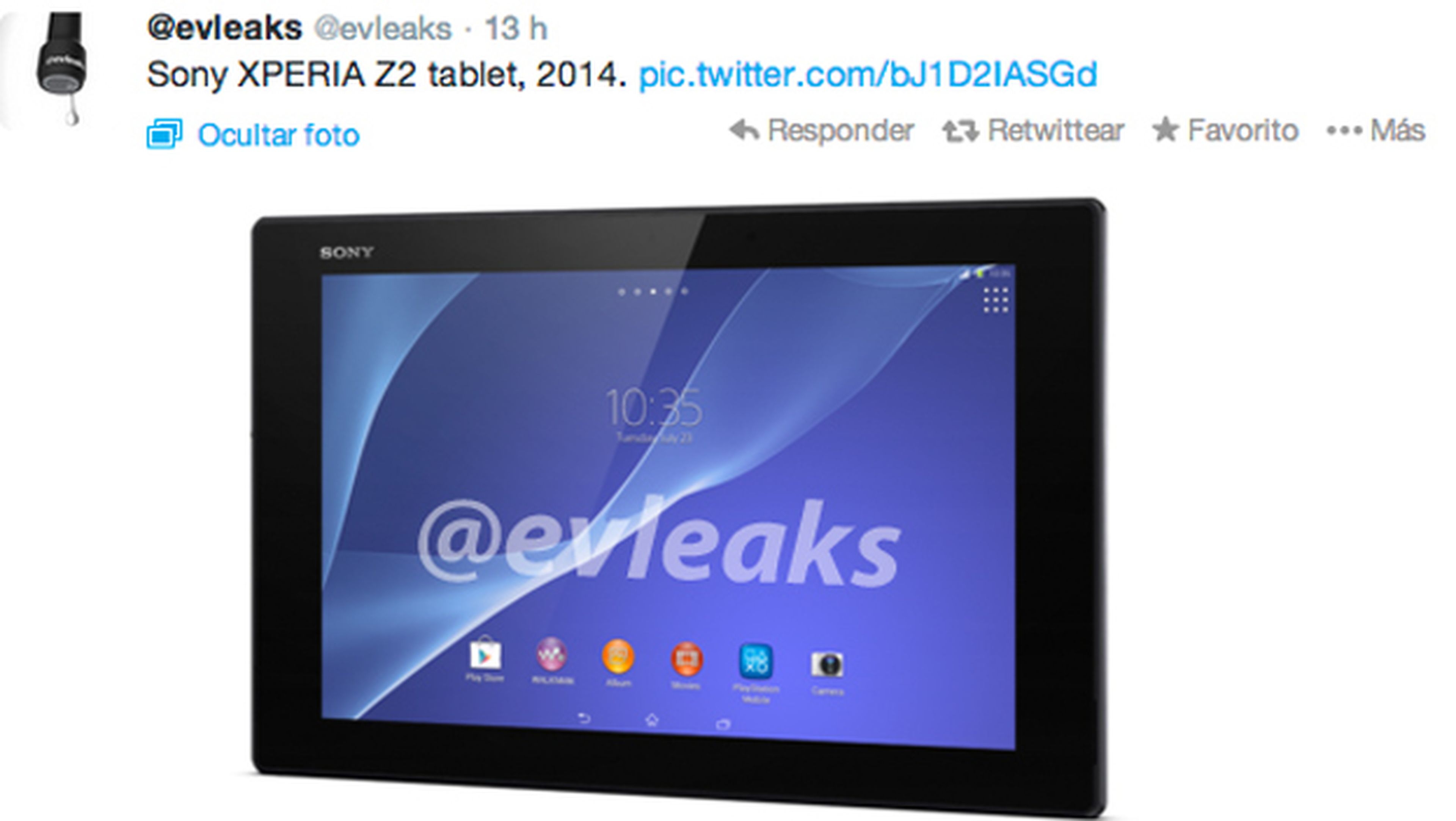 Captura de evleaks del Sony Xperia Tablet Z2