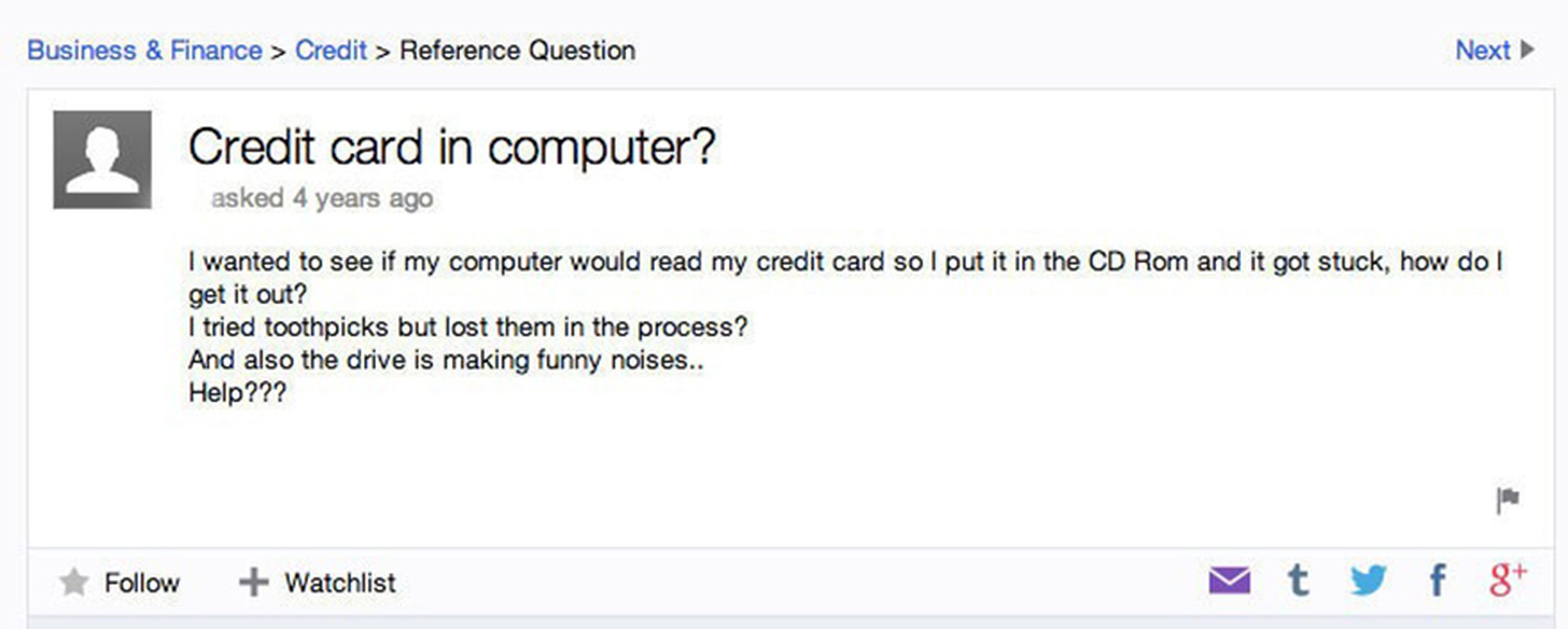 preguntas absurdas yahoo answers tarjeta crédito