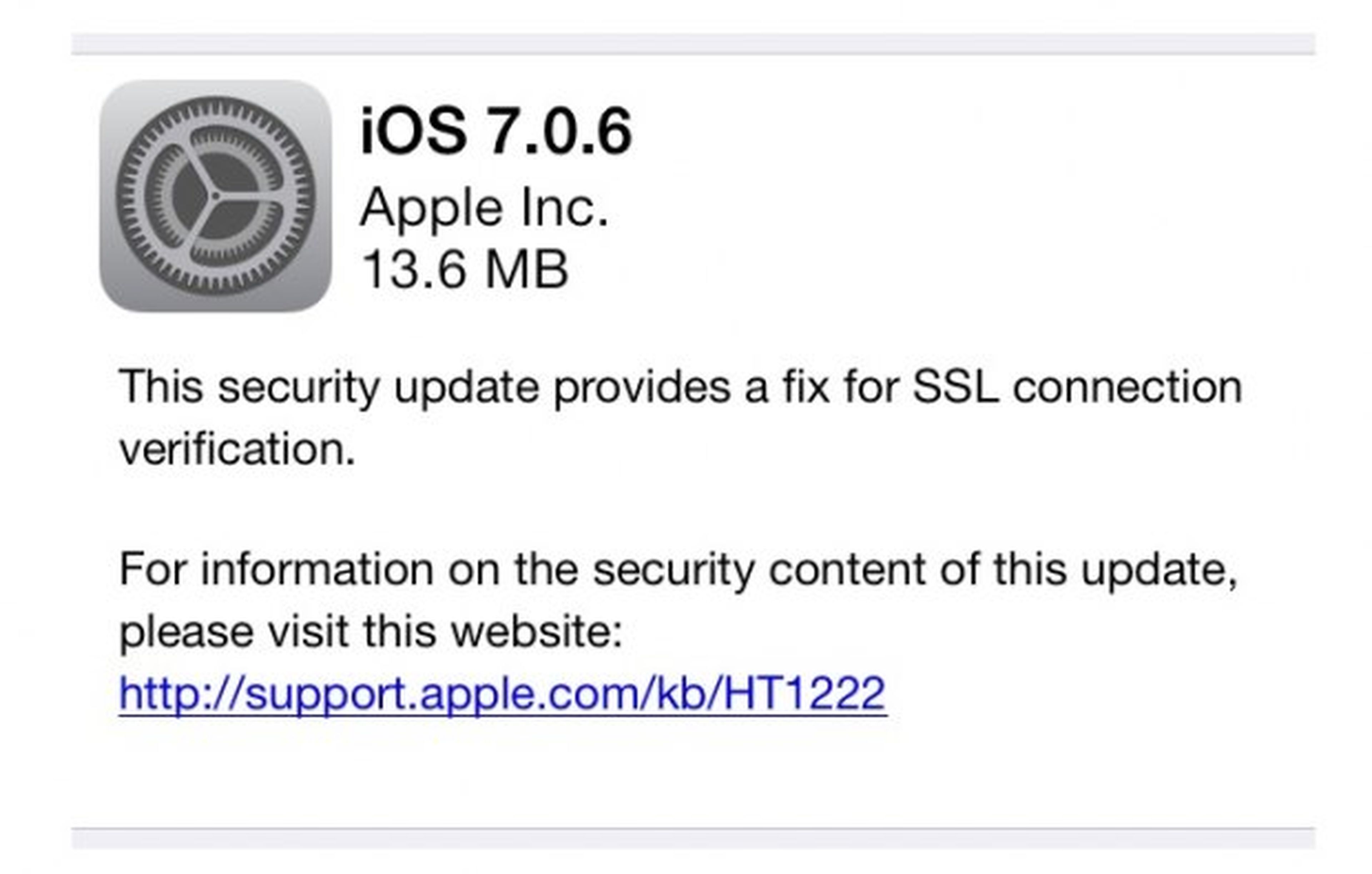 Apple lanza iOS 7.0.6 y 6.1.6 para arreglar un error de SSL