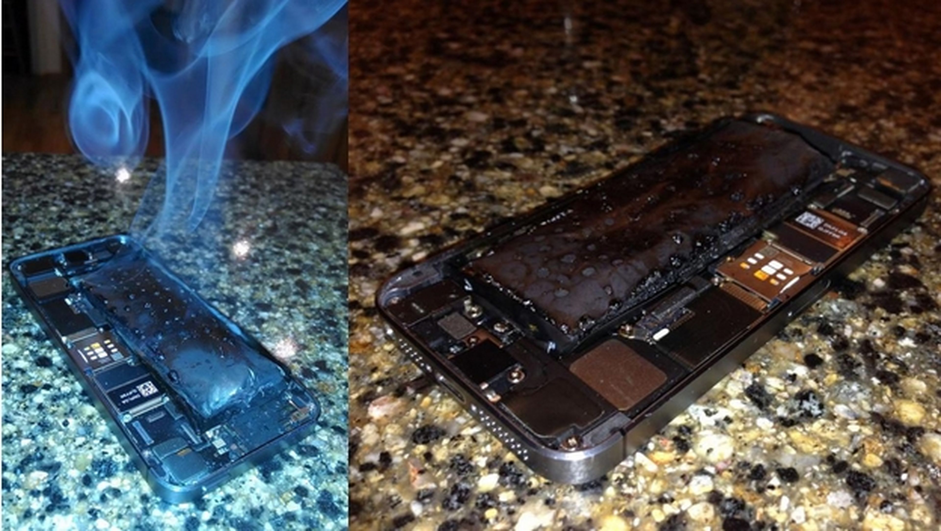 Un iPhone 5S cuya batería se ha quemado y explotado