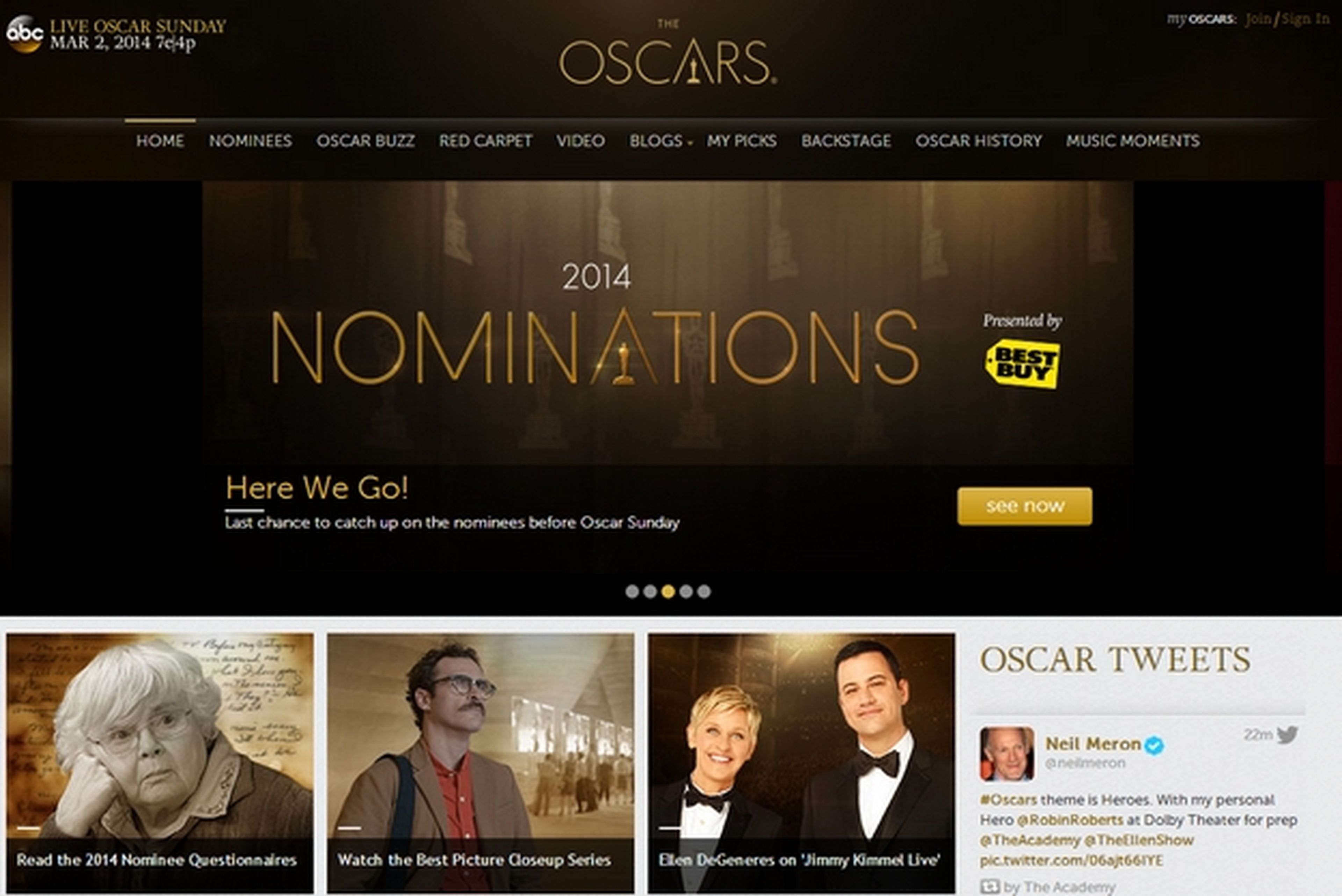 Web oficial Los Oscar 2014