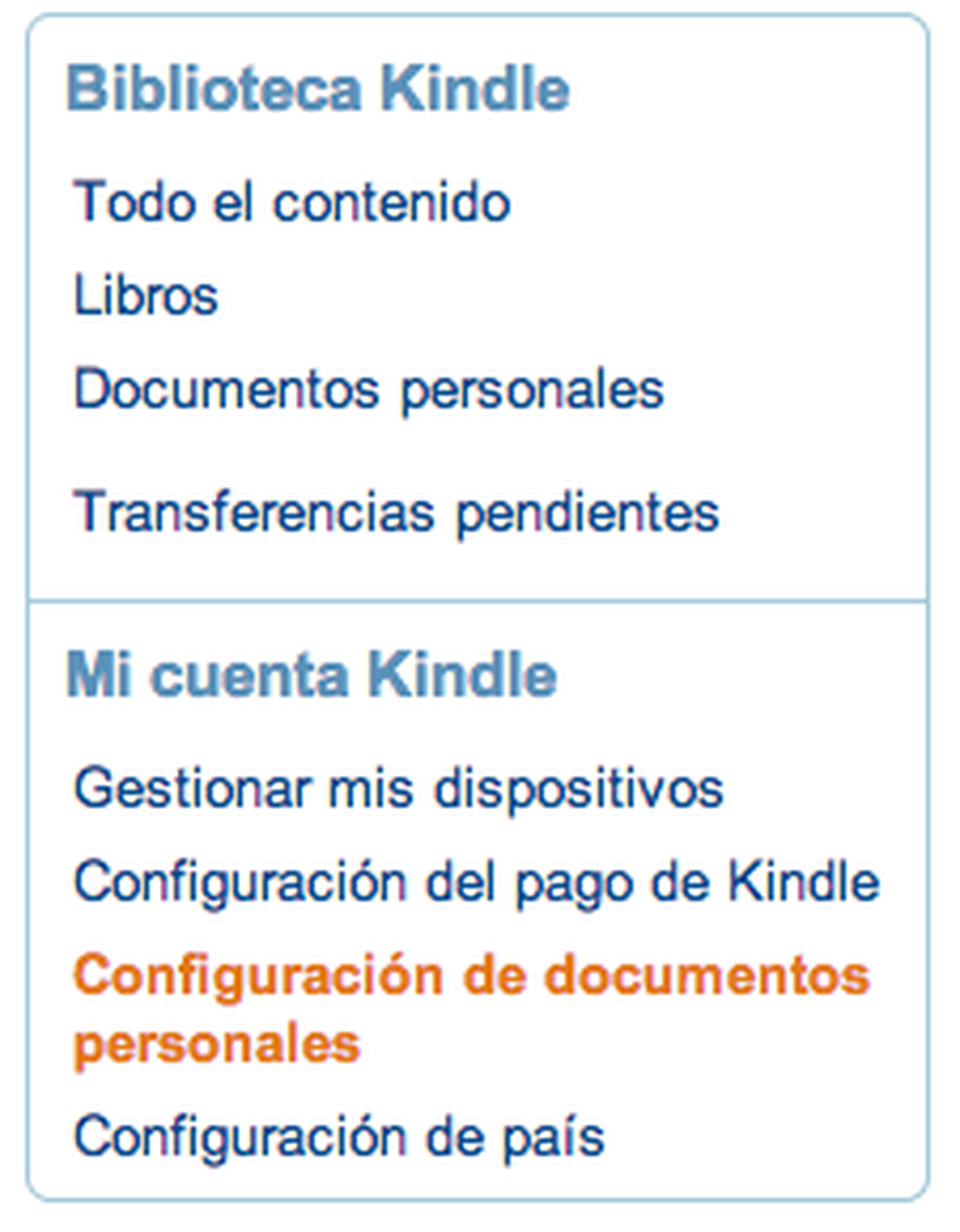 Configuración de documentos personales Amazon Kindle