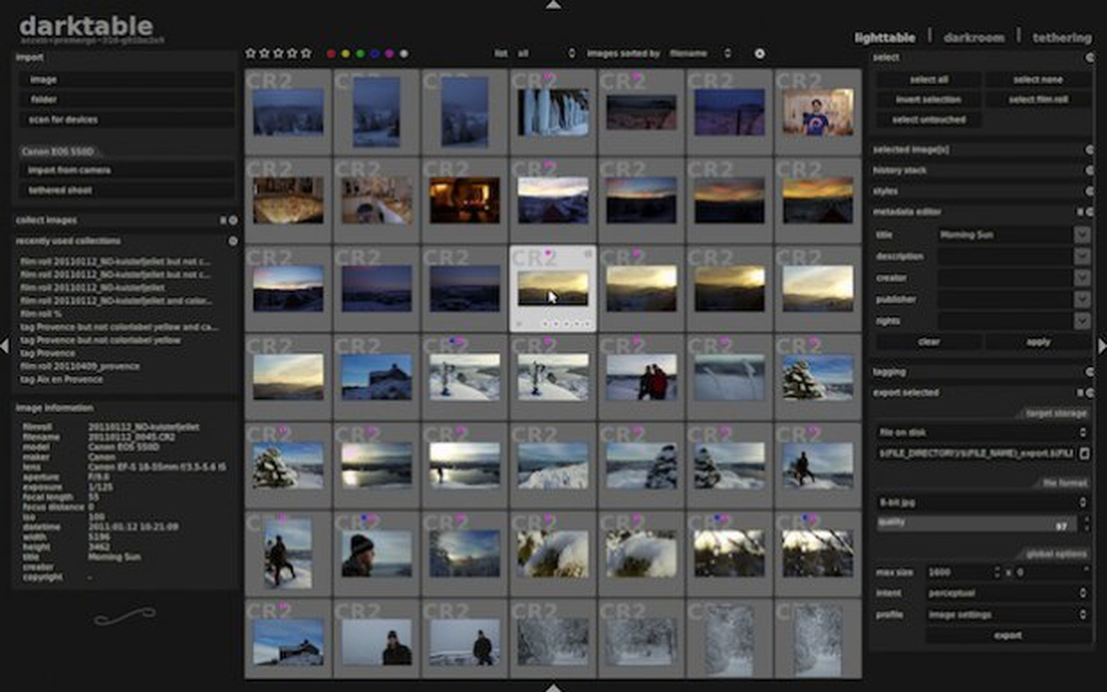 Darktablet también sirve para catalogar y gestionar tu biblioteca de imágenes