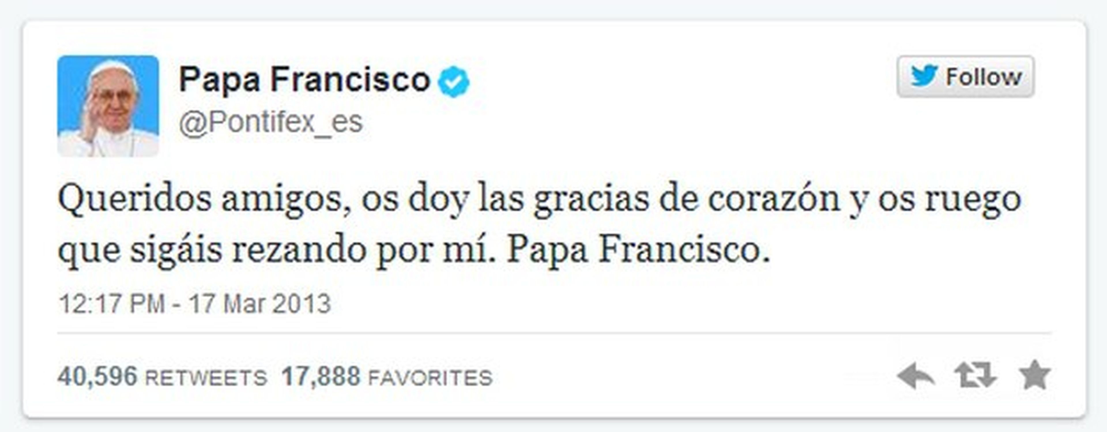 Primer Tweet Papa Francisco
