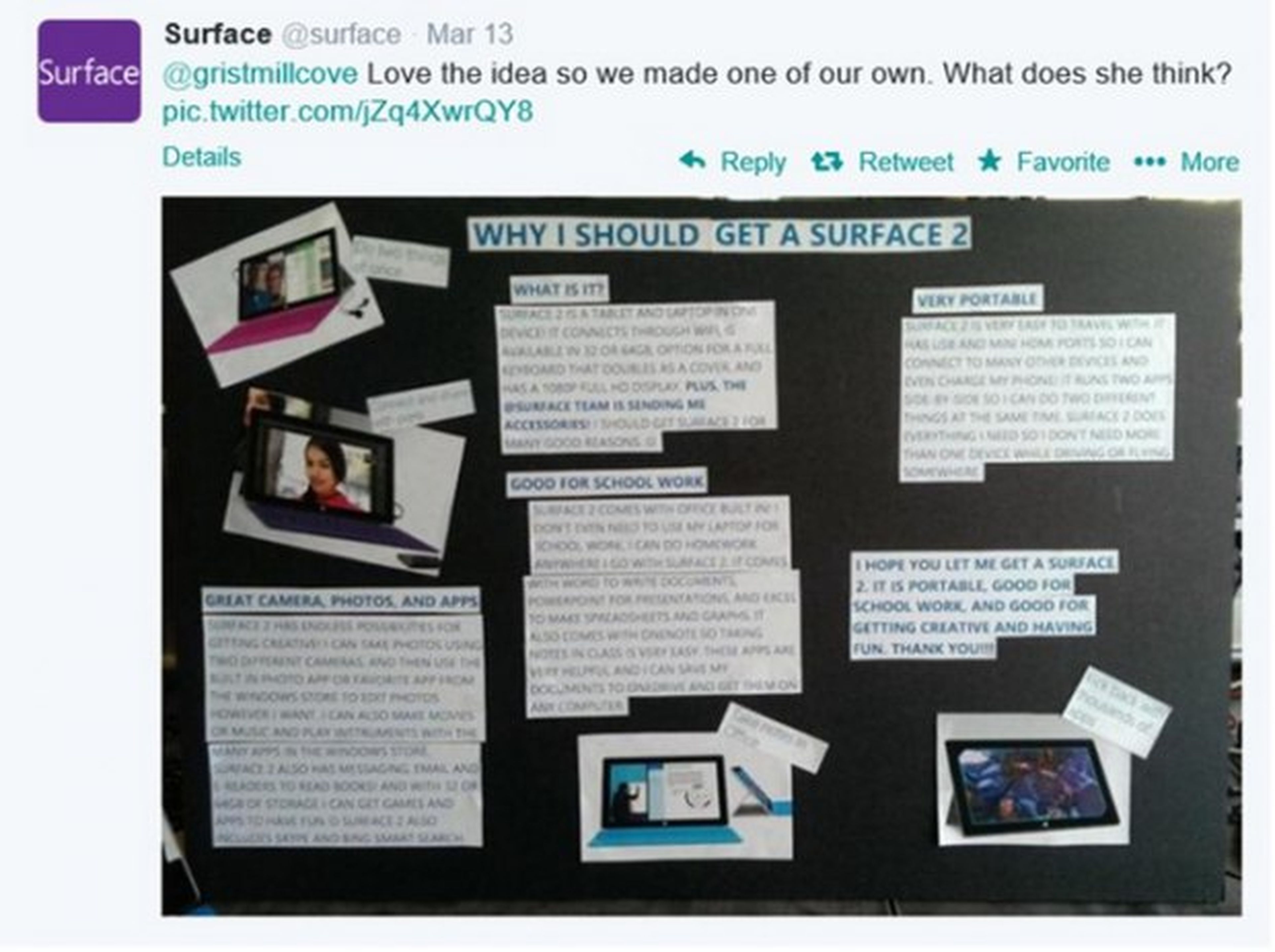 Microsoft convence a niña para comprar Surface 2 con un collage