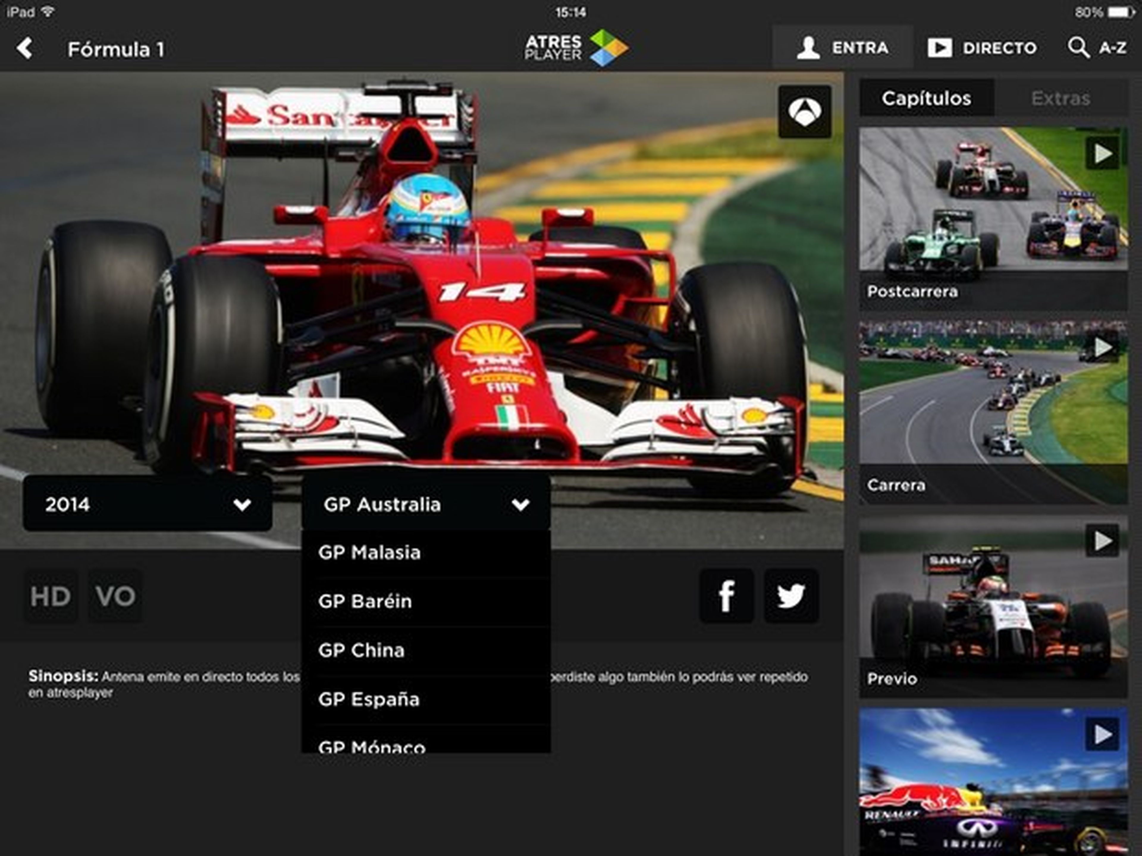 Dónde ver online GP Malasia F1 2014