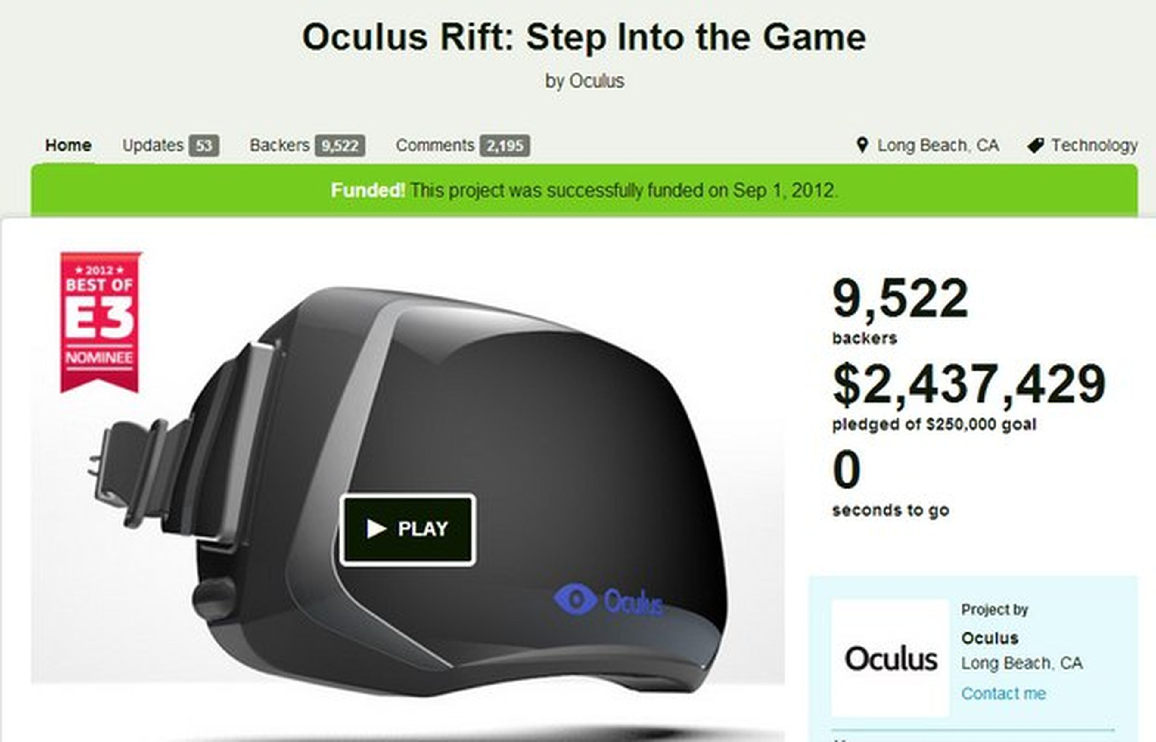 Oculus Rift KickStarter