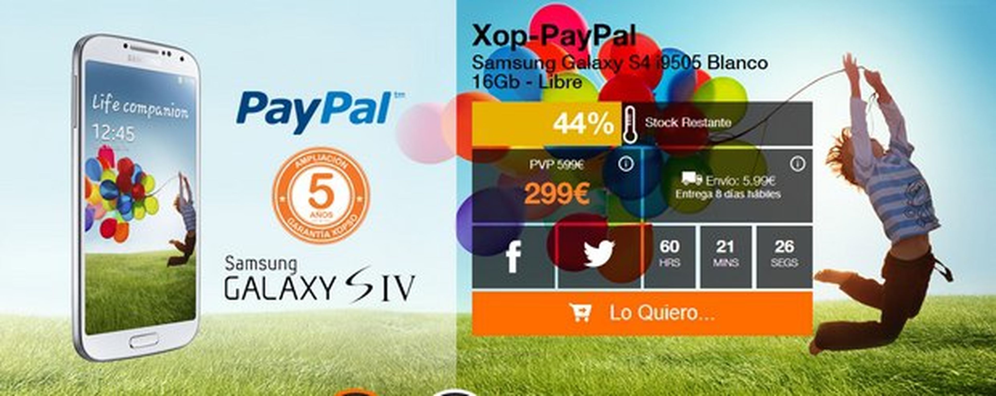 Samsung Galxy S4 a 299€ en Xopso PayPal