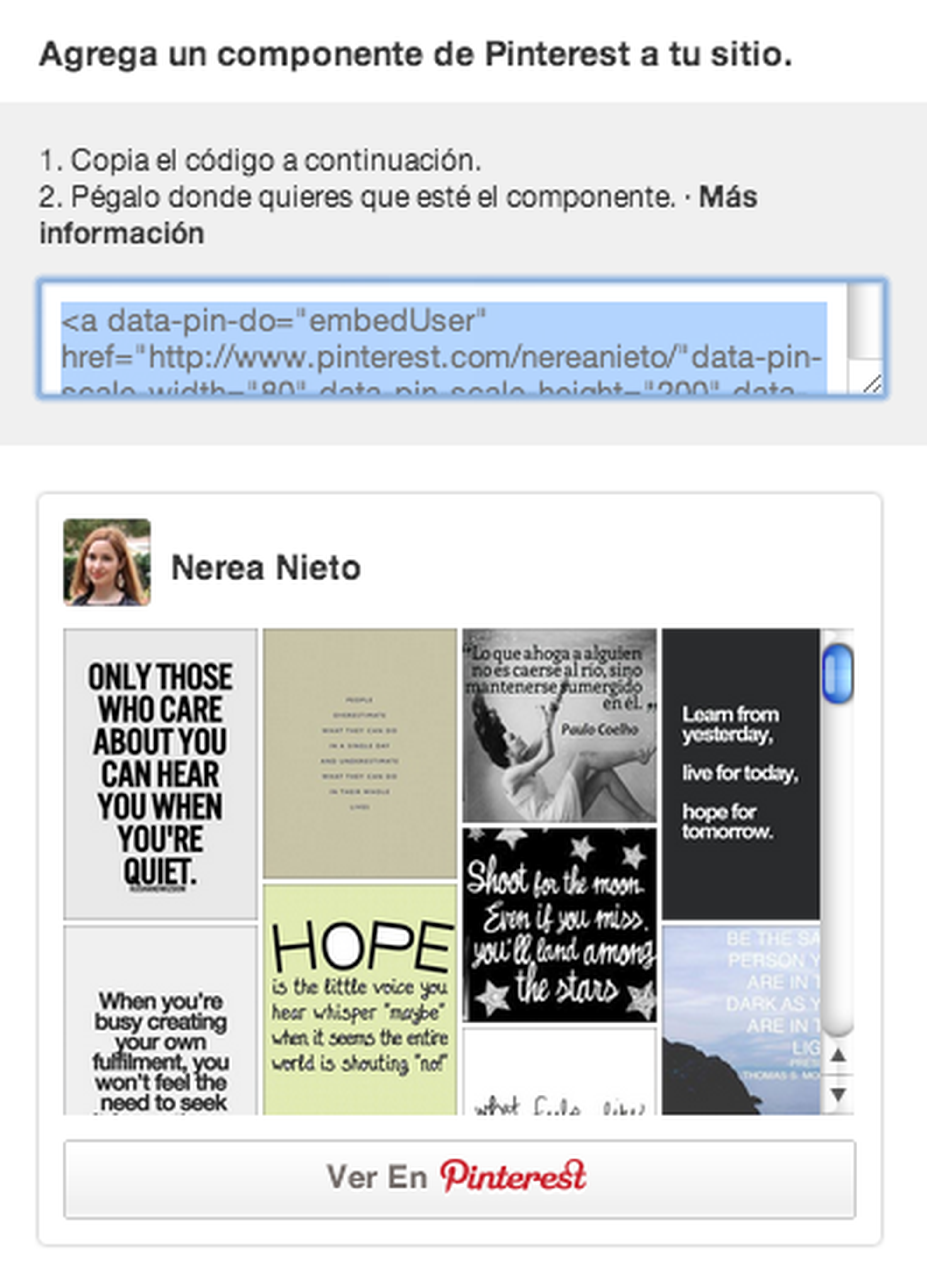 Agregar componente de Pinterest a tu sitio web