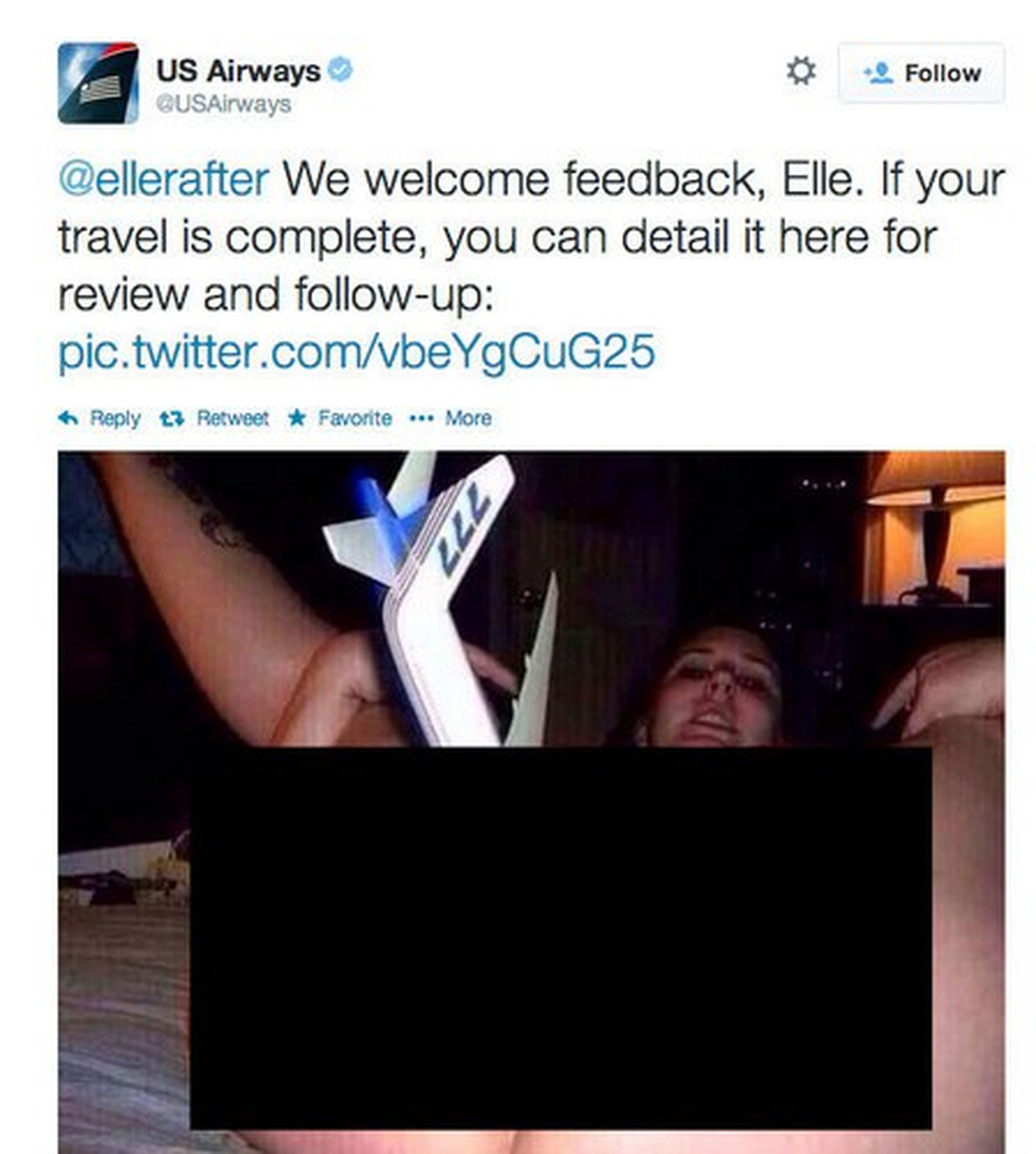 queja a aerolínea en twitter, con imagen porno
