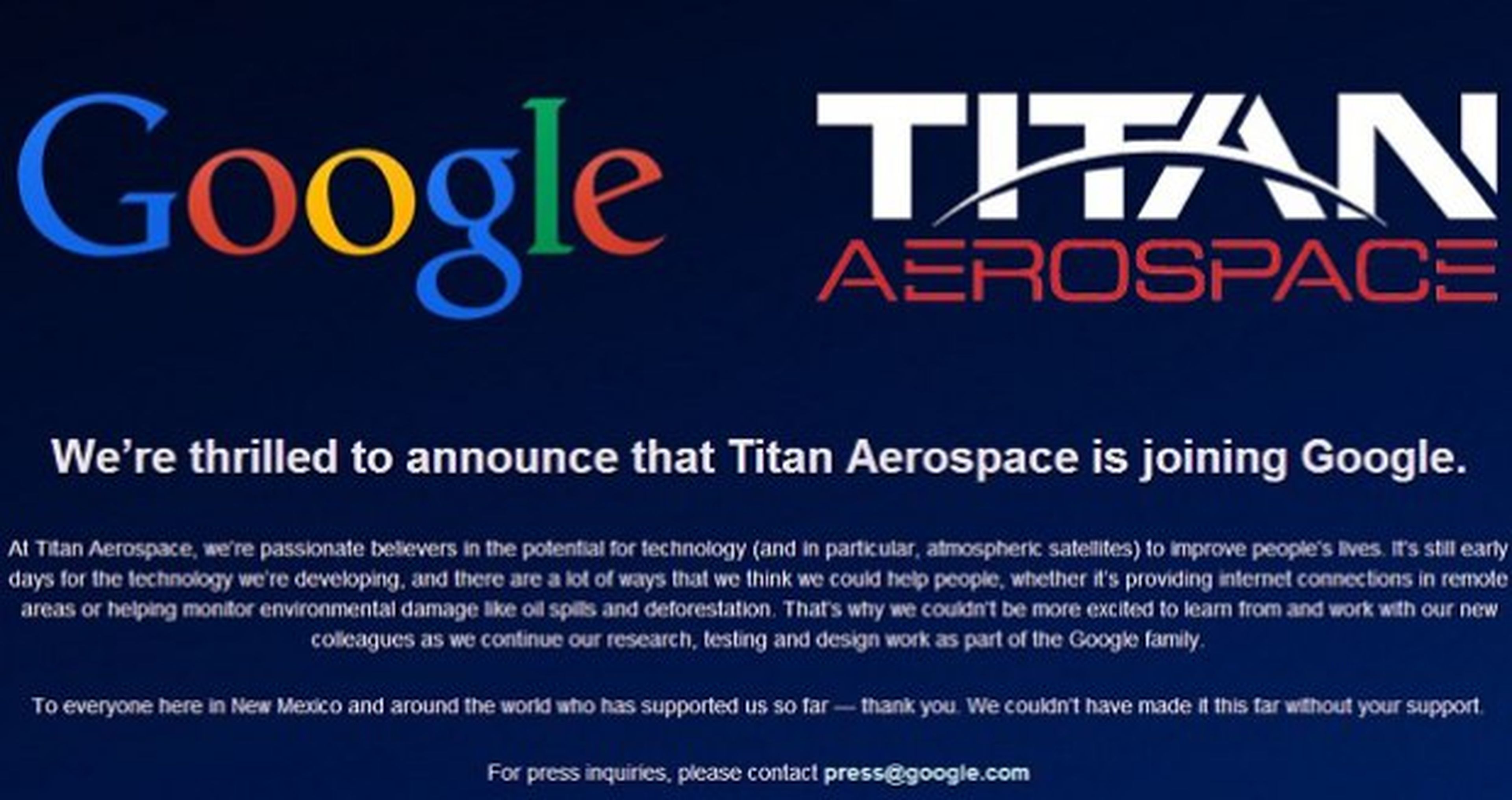 Google compra fabricante de drones solares Titan Aerospace
