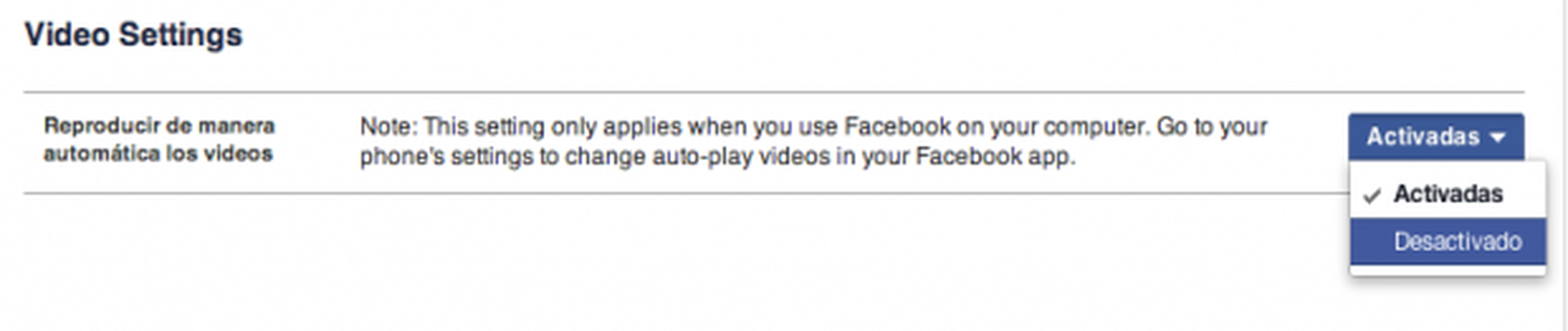 Desactivar vídeos automáticos en Facebook