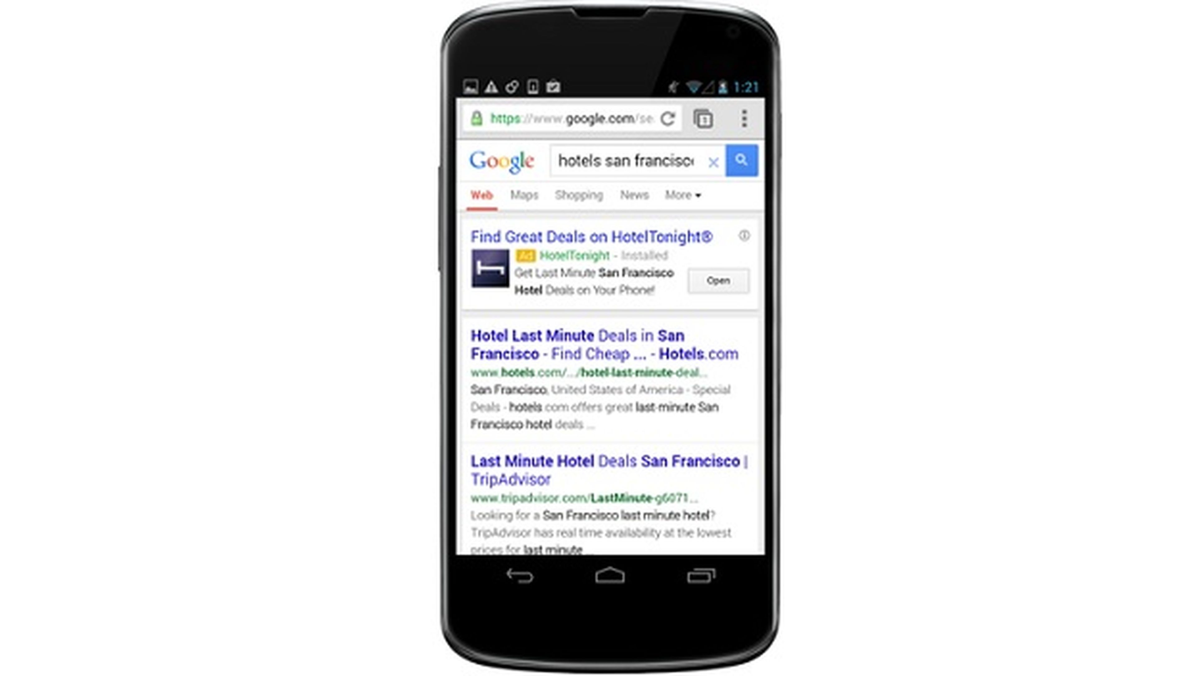 Anuncios de apps en las búsquedas de Google