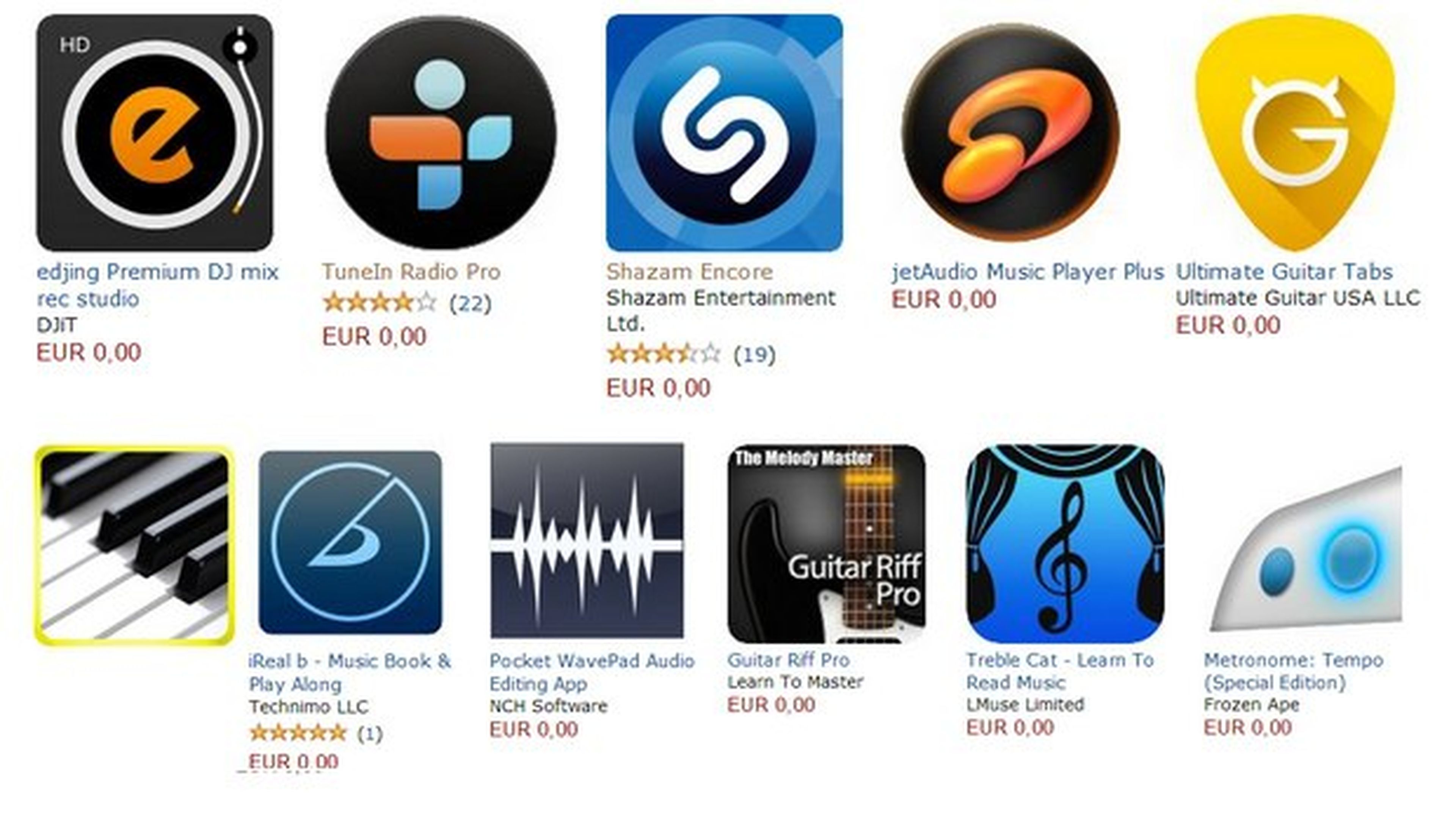 Apps musicales gratis en Amazon