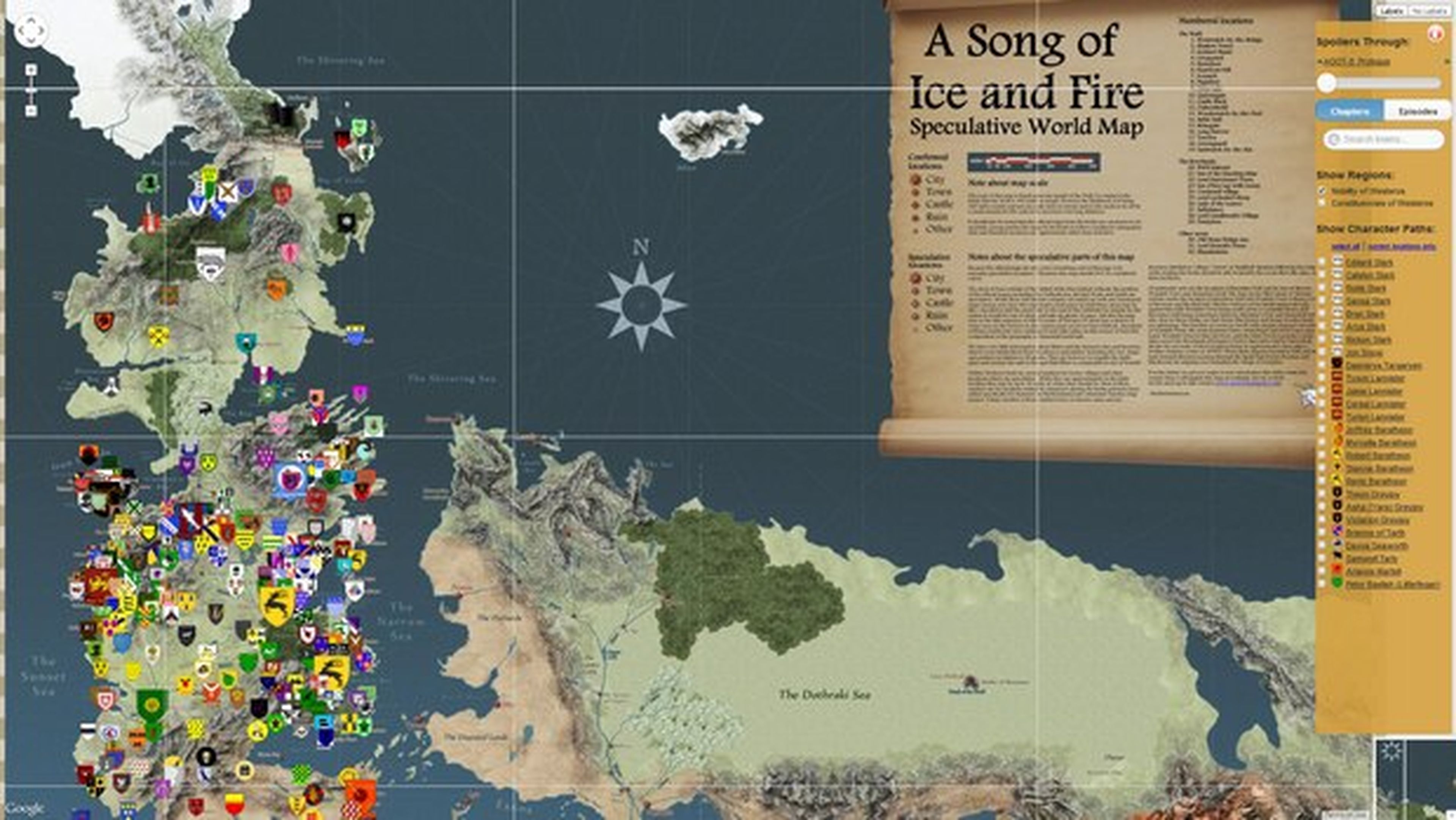 Mapa interactivo de Juego de Tronos en Google Maps
