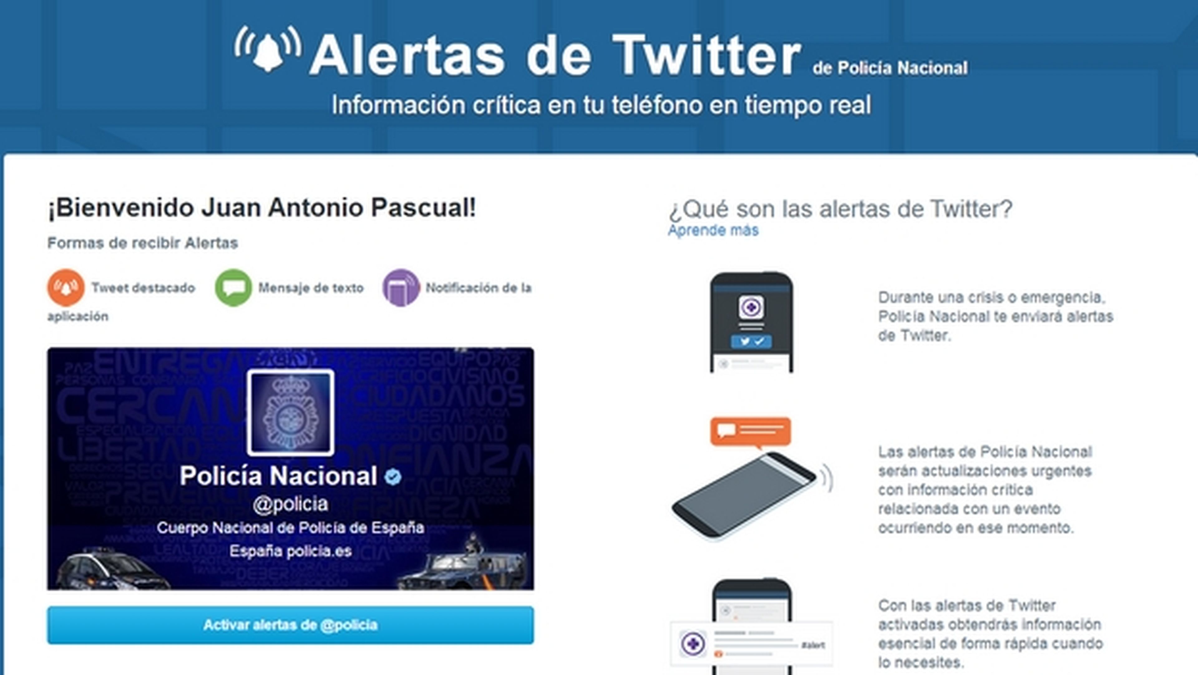 La Policía Nacional española estrena las Alertas de Twitter