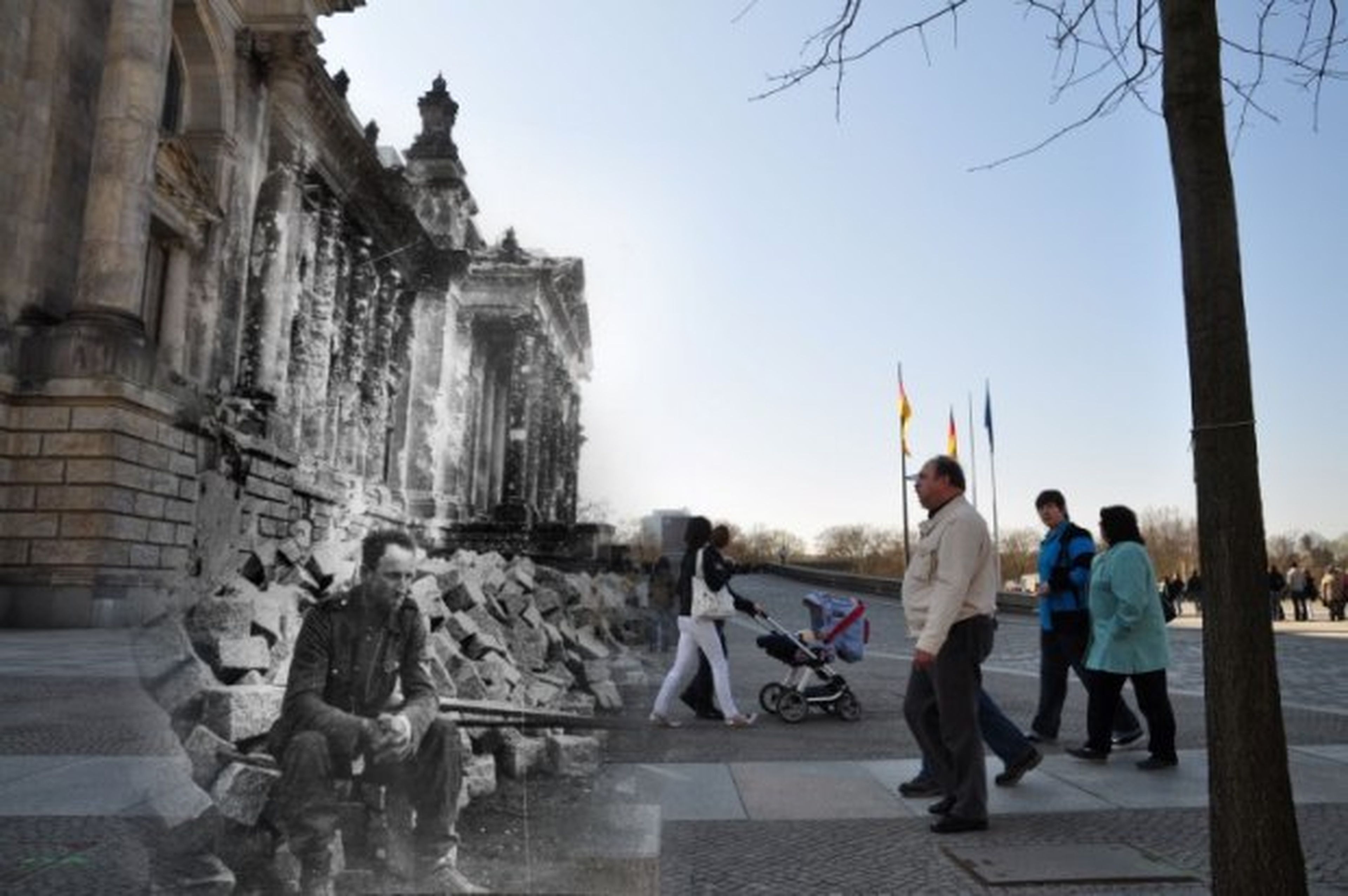 Fotos de la Segunda Guerra Mundial fundidas con el presente