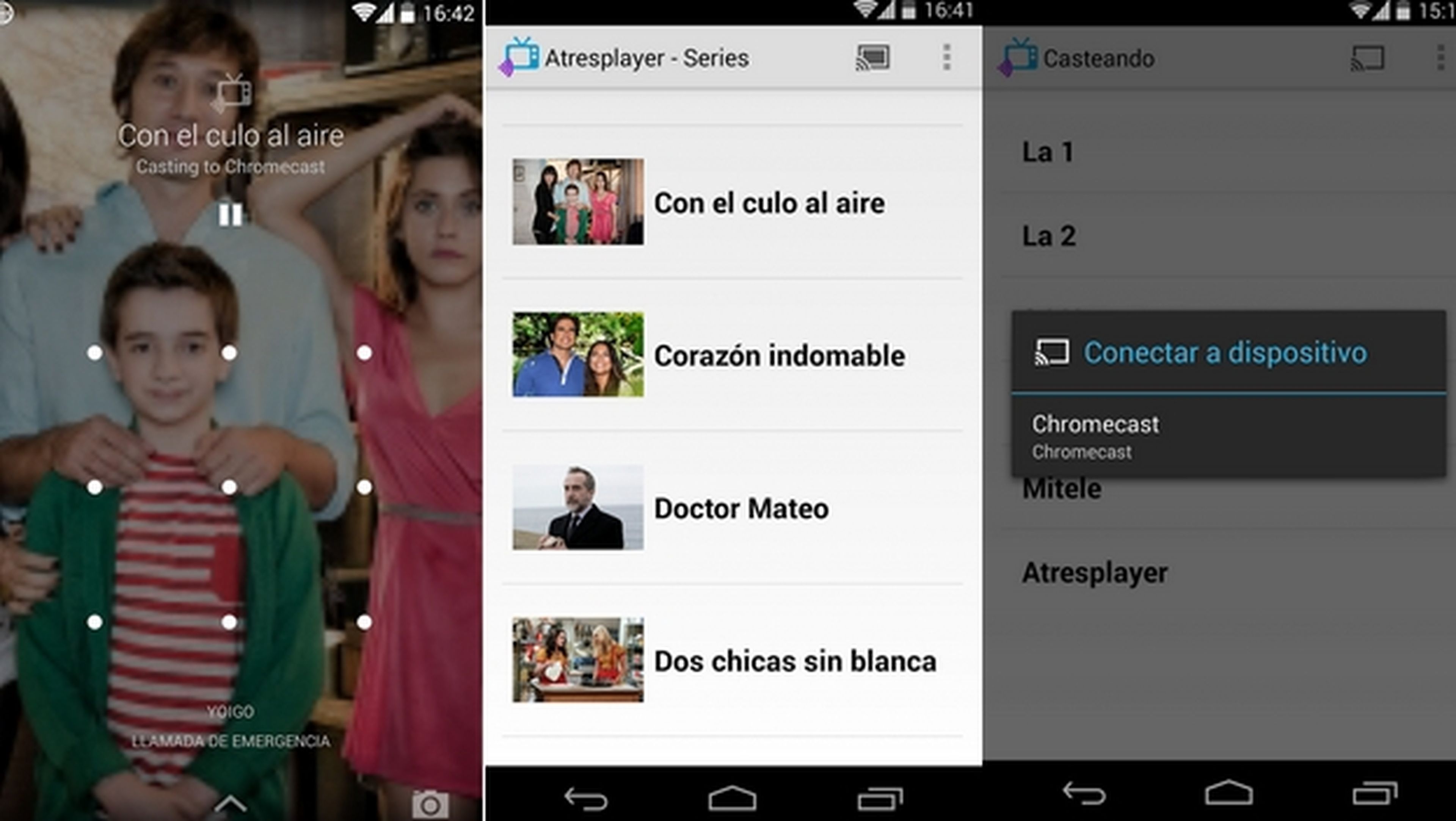 Casteando, una app que te permite retrasmitir el contenido de AtresPlayer, MiTele, RTVE, Clan, Disney y otros canales televisivos españoles, a tu tele, con Chromecast.