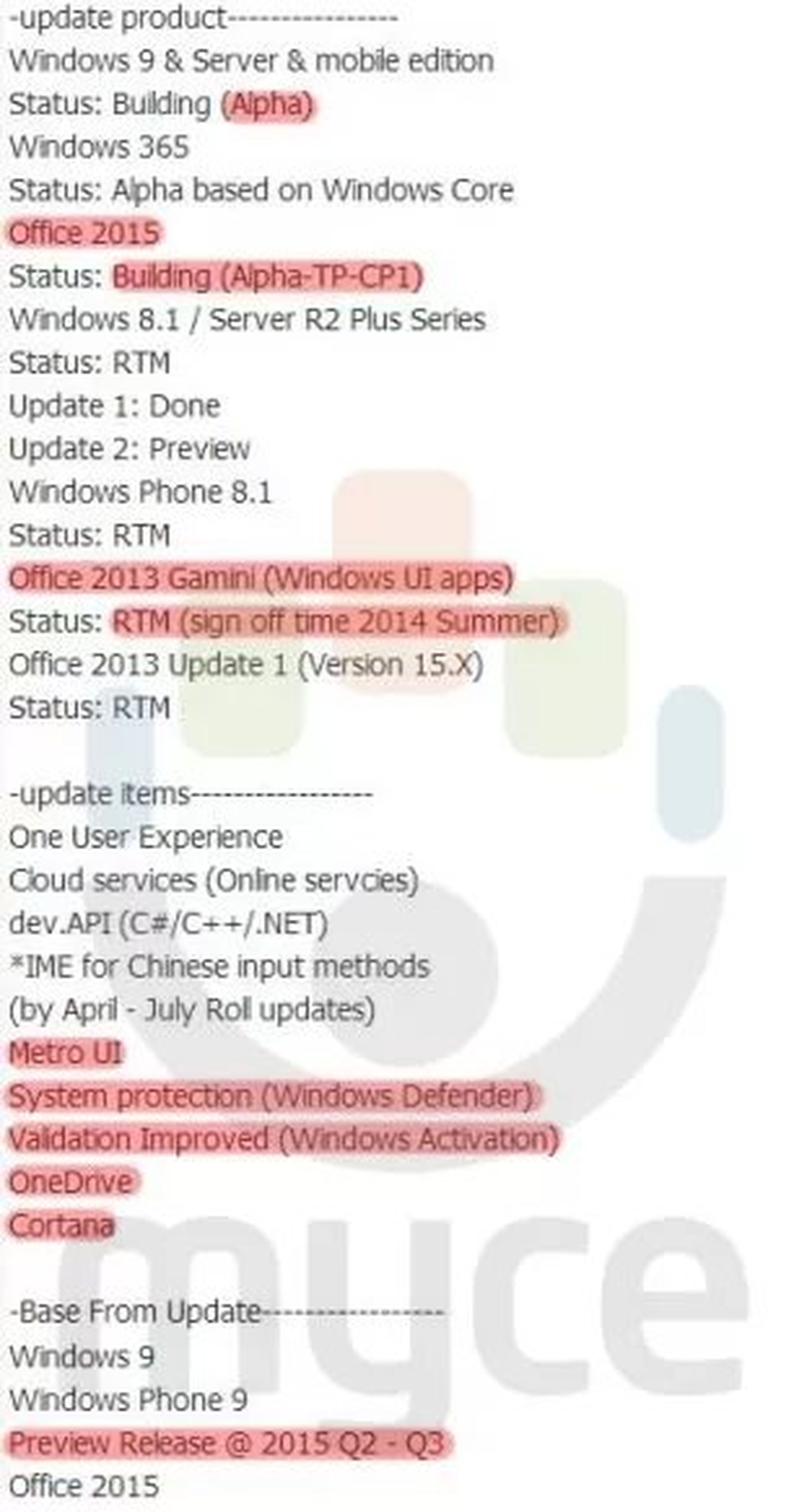 Windows 9 y otros productos Microsoft detallados en una fuga