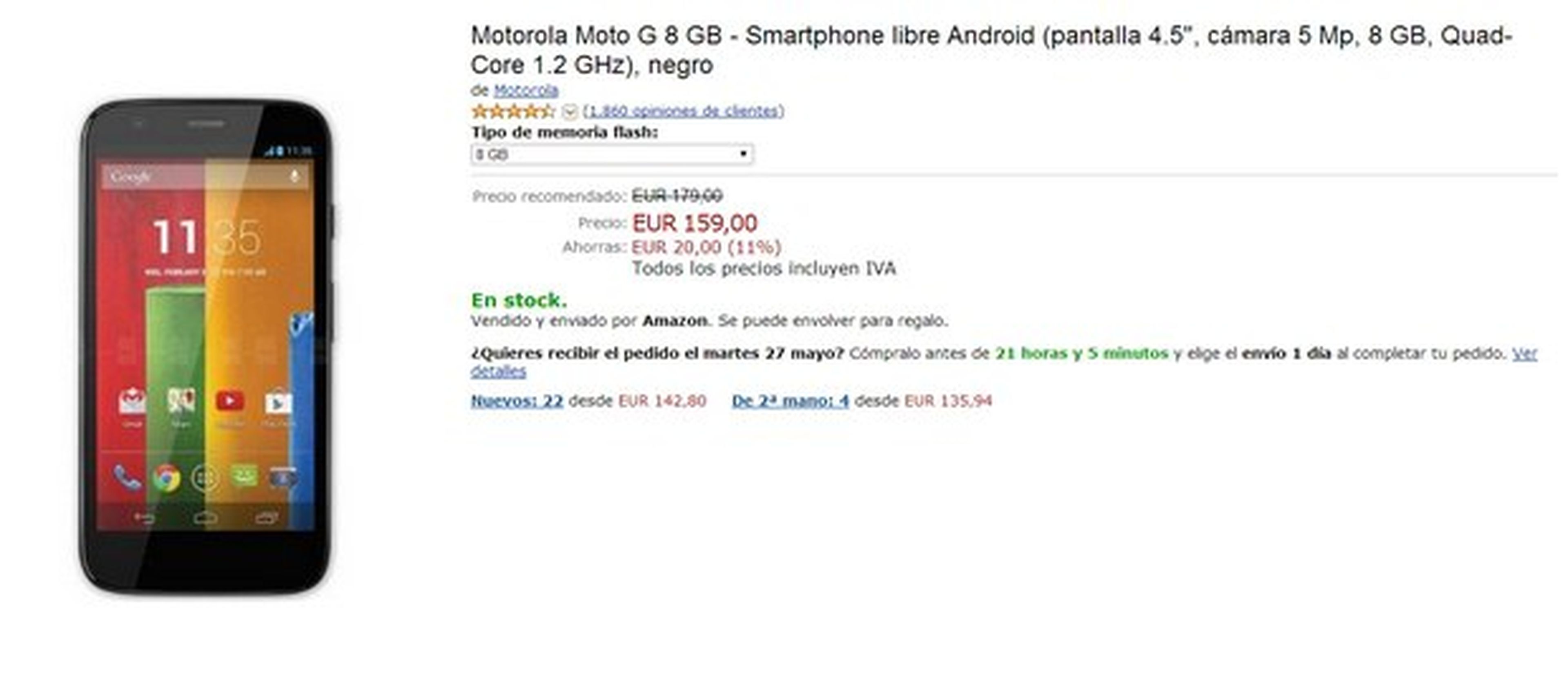 Moto G en oferta en Amazon 159 €