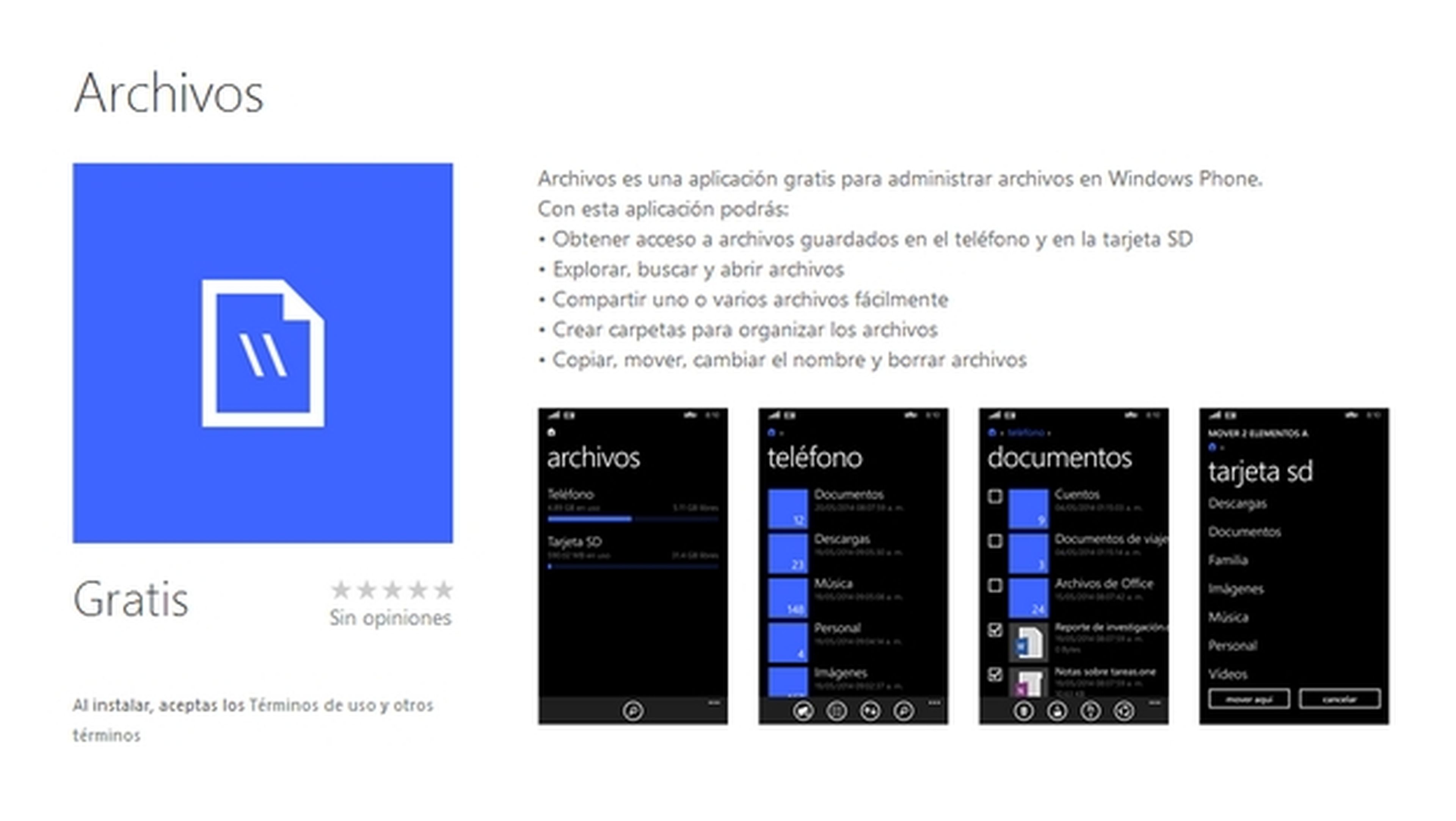 Archivos, nueva app oficial de Microsoft para Windows Phone 8.1 que permite explorar los ficheros de tu dispositivo y tarjeta micro SD.