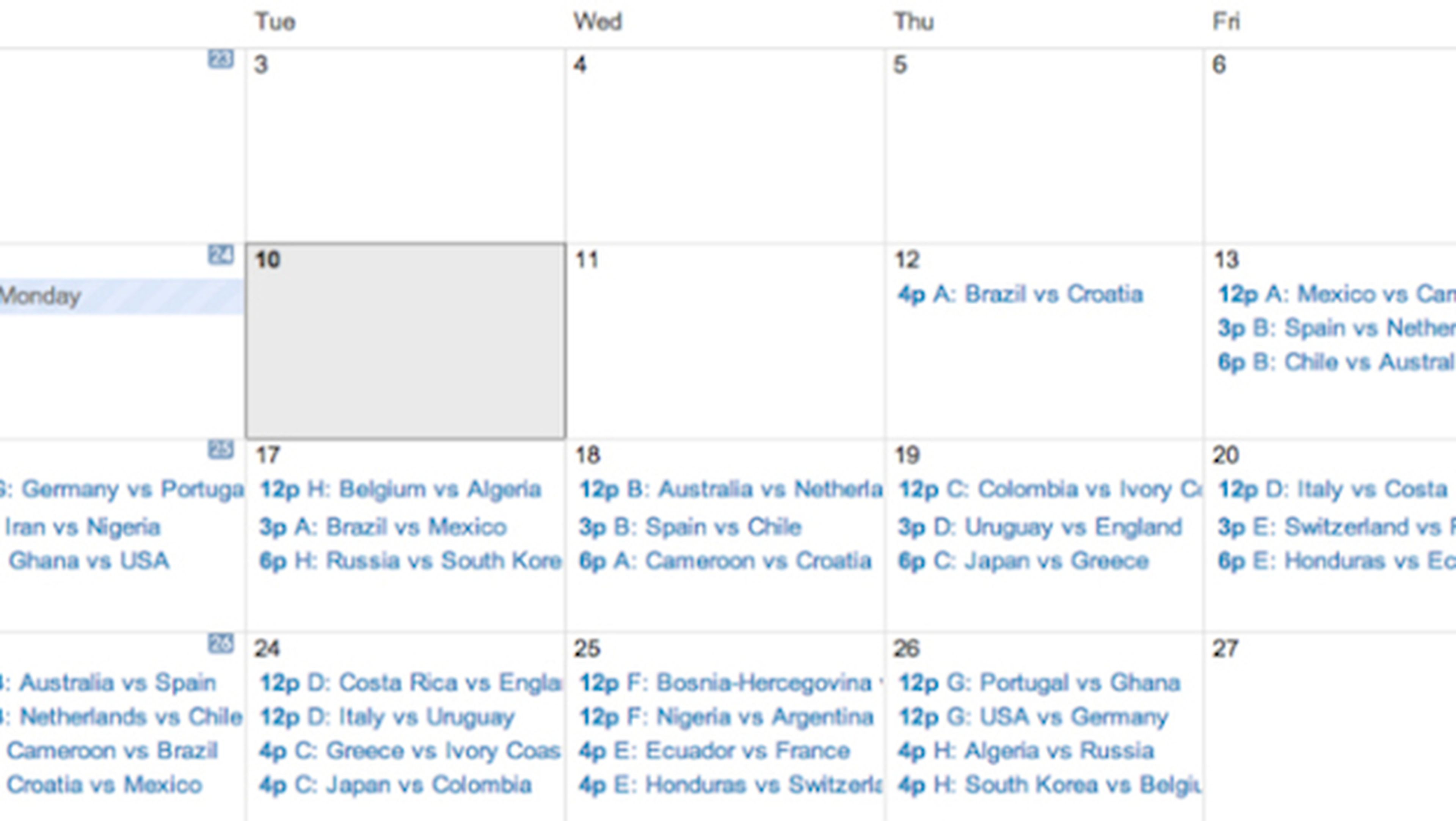 Calendario partidos Mundial 2014