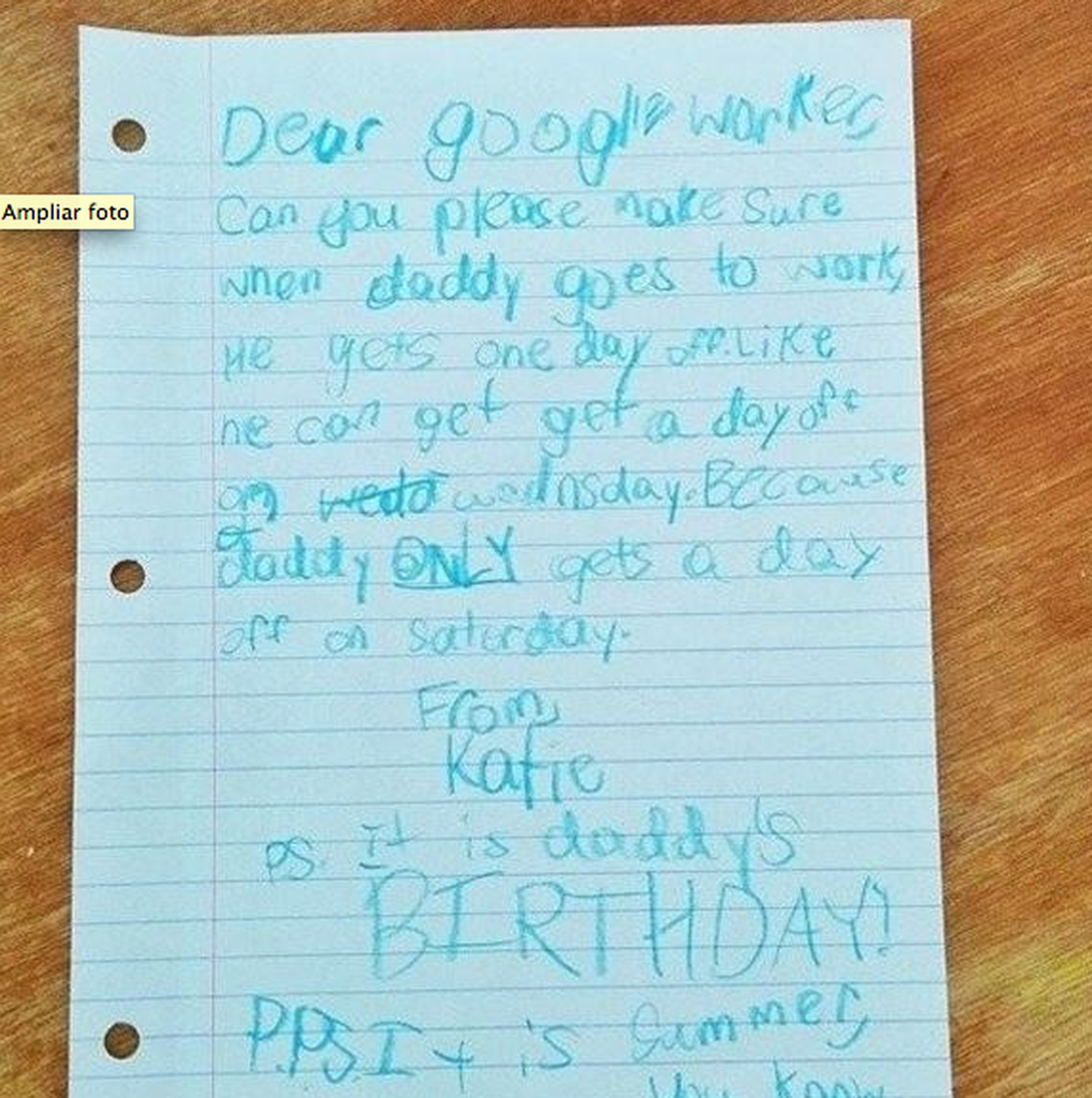 google recibe carta de una niña