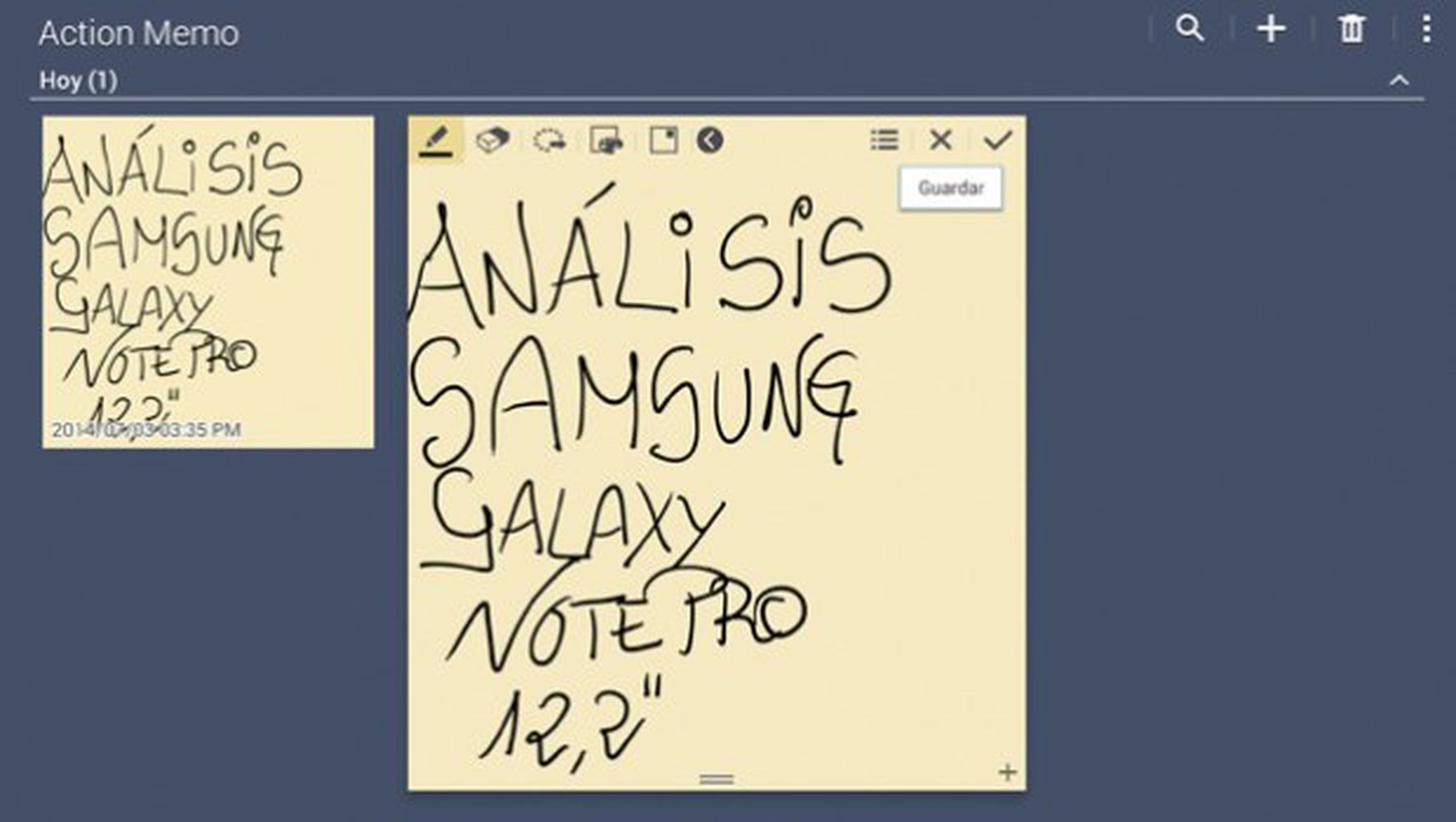 Escritura de notas en Samsung Galaxy NotePro