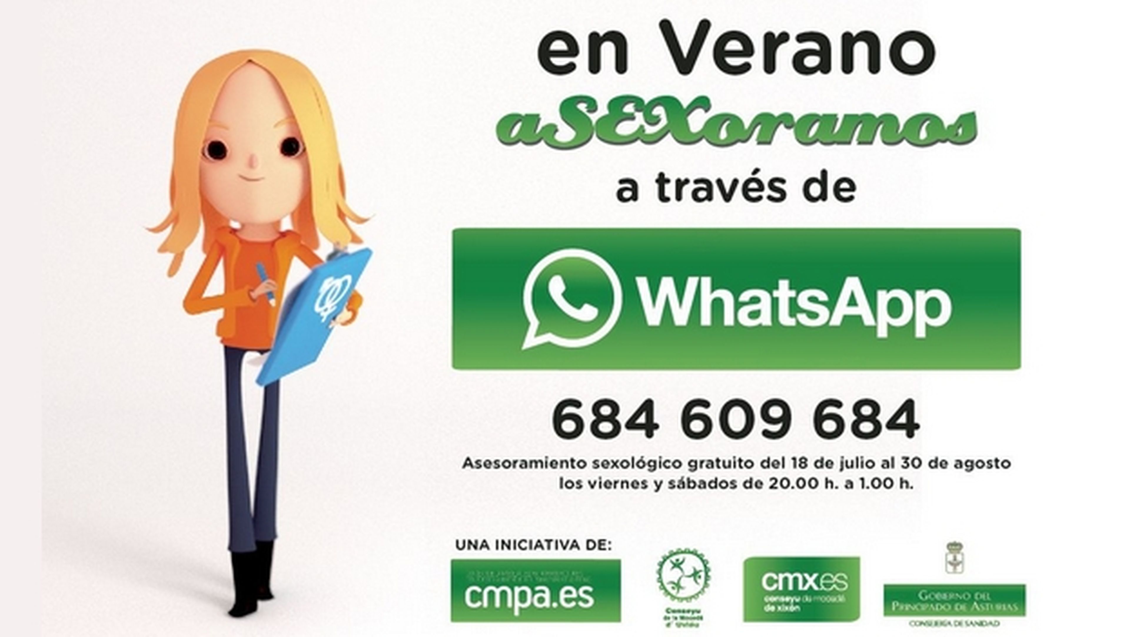 El Consejo de la Juventud del Principado de Asturias ha puesto en marcha la campaña En Verano aSEXoramos por WhatsApp, un consultorio sexual por WhatsApp, enfocado a los jóvenes.