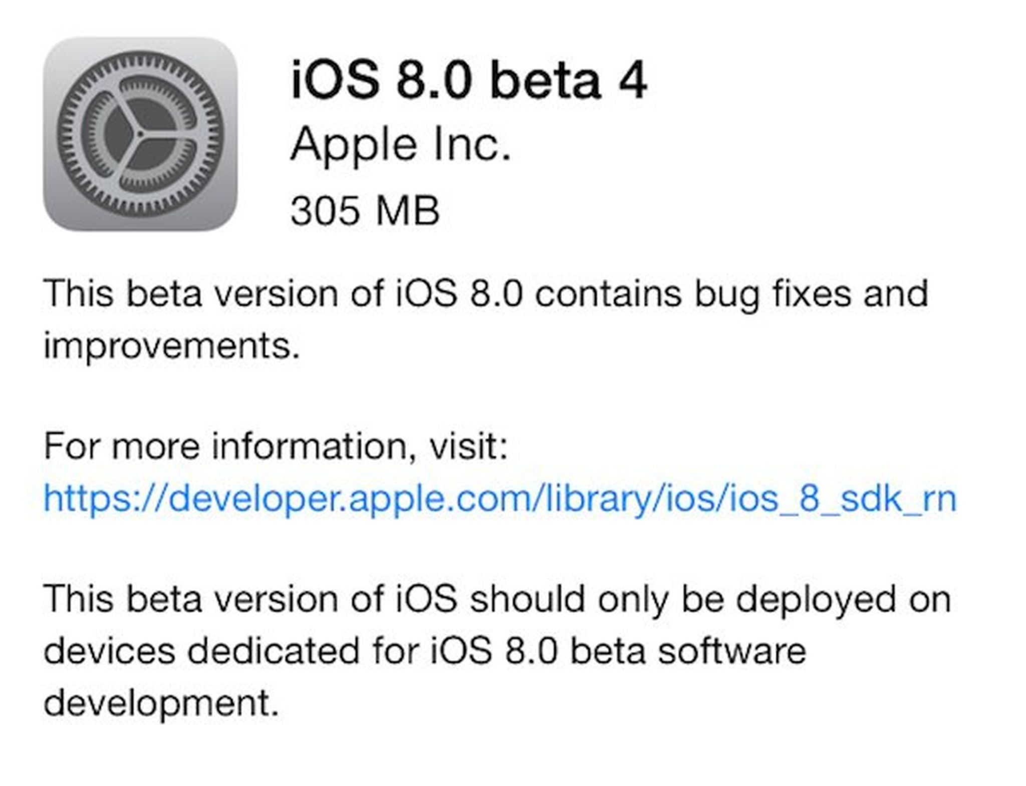 iOS 8 beta 4 ya está disponible para descarga