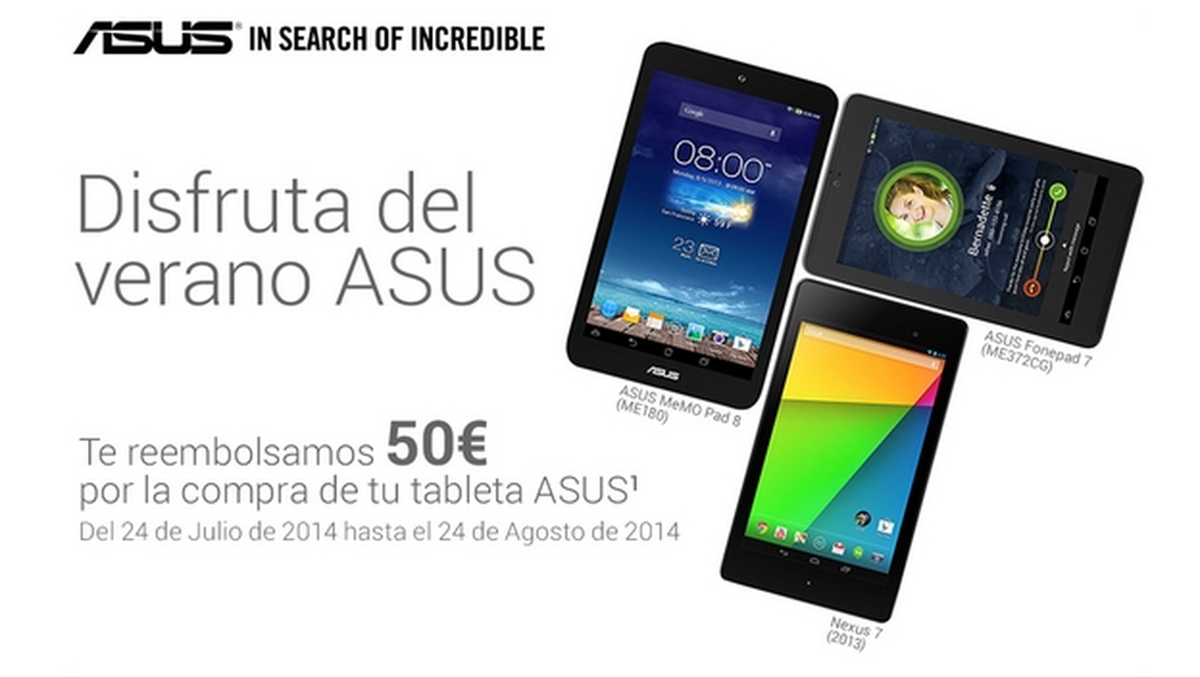 ASUS te reembolsa 50 € al comprar la Nexus 7 u otras tablets.