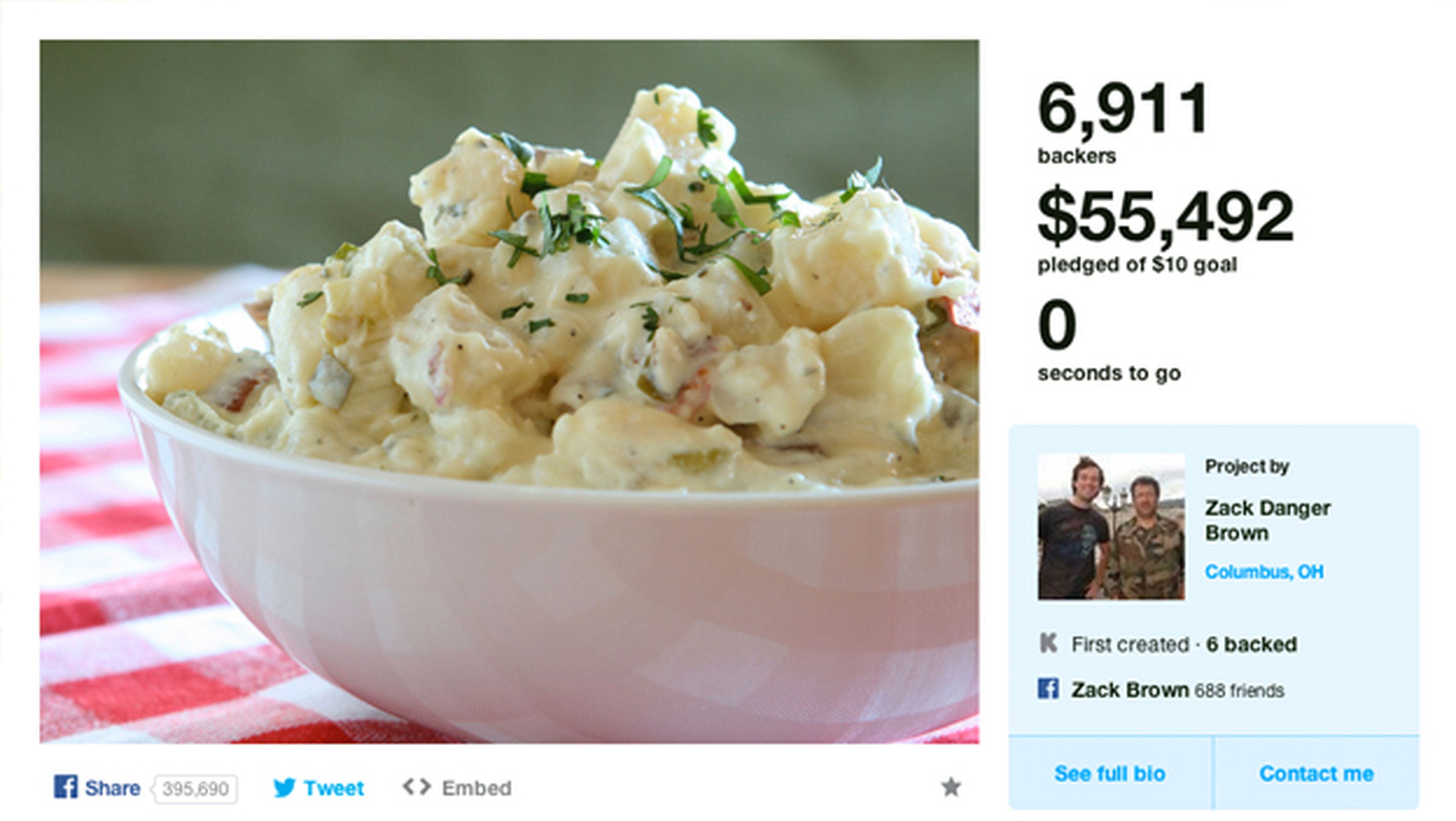 La ensalada de patata de Kickstarter recauda más de 50.000$