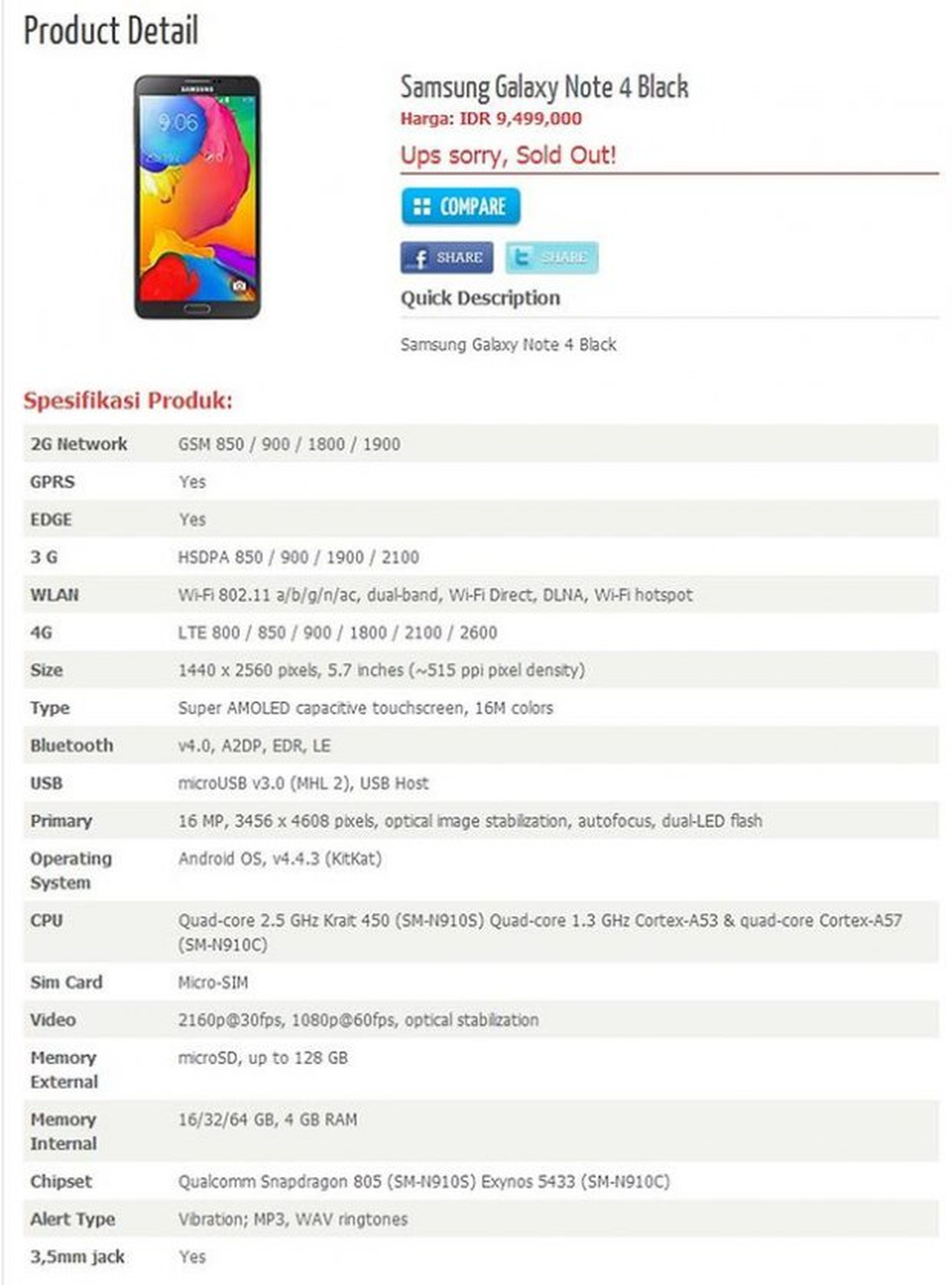 Especificaciones Samsung Galaxy Note 4