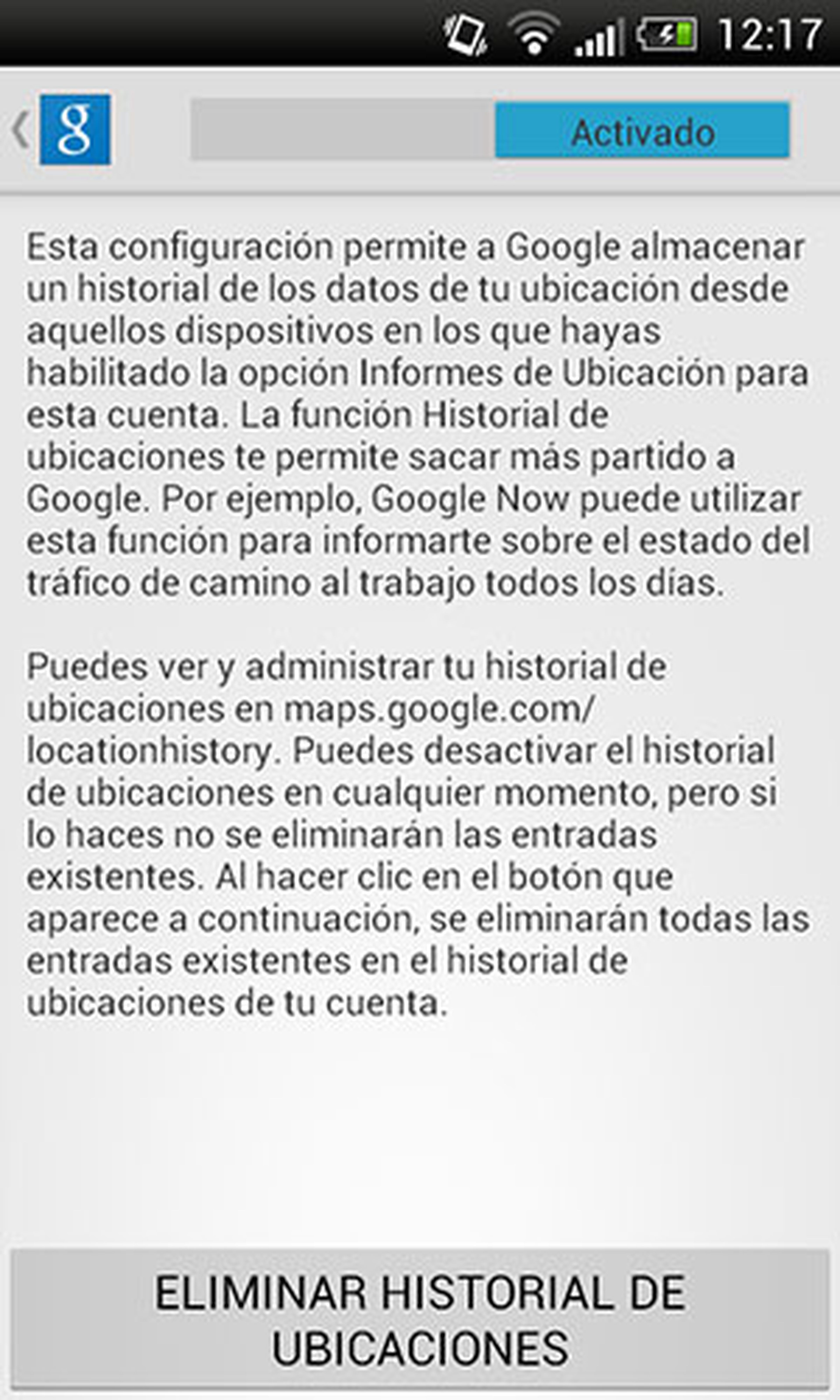 Borrar historial de ubicación de Google