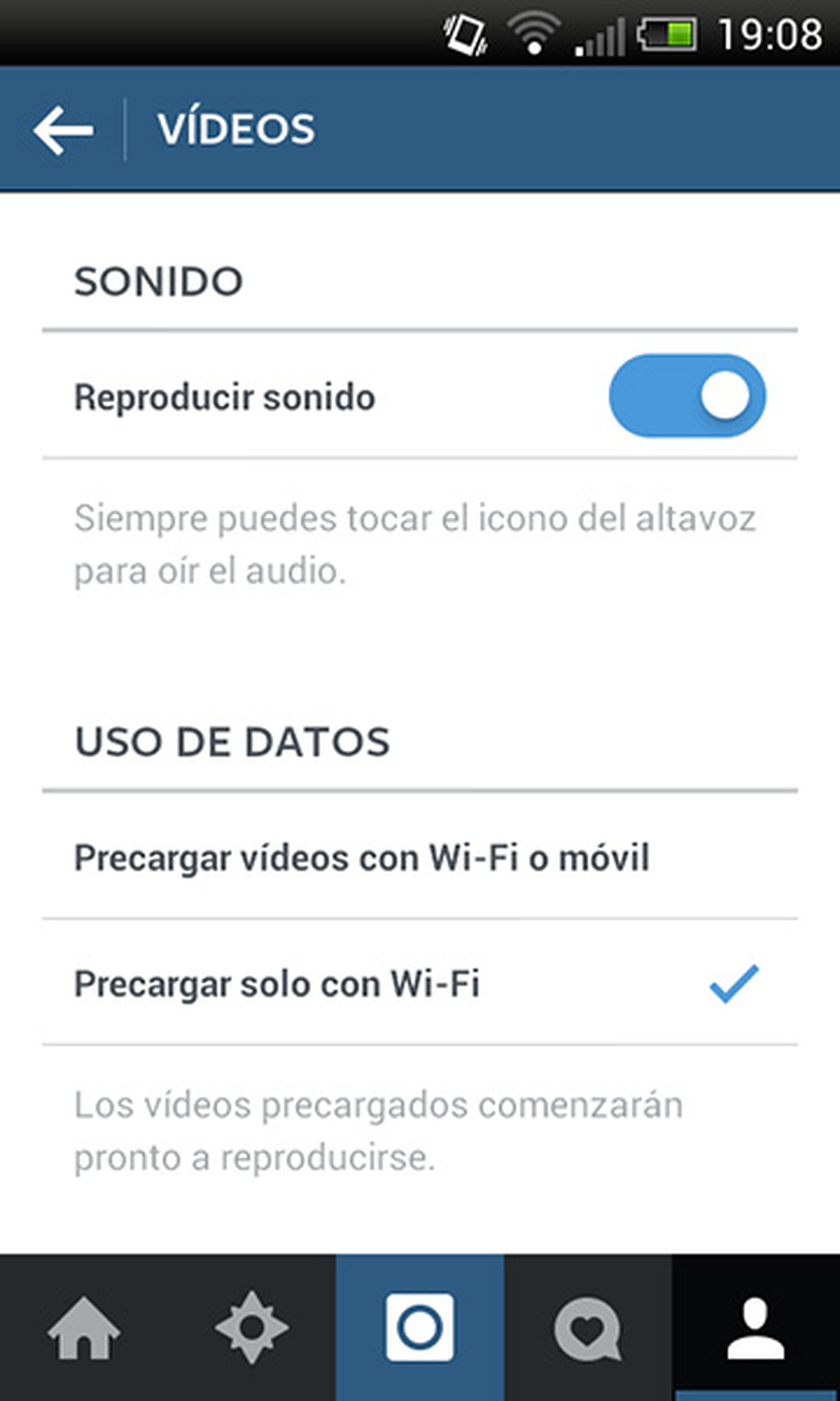 Configuración de vídeos en Instagram
