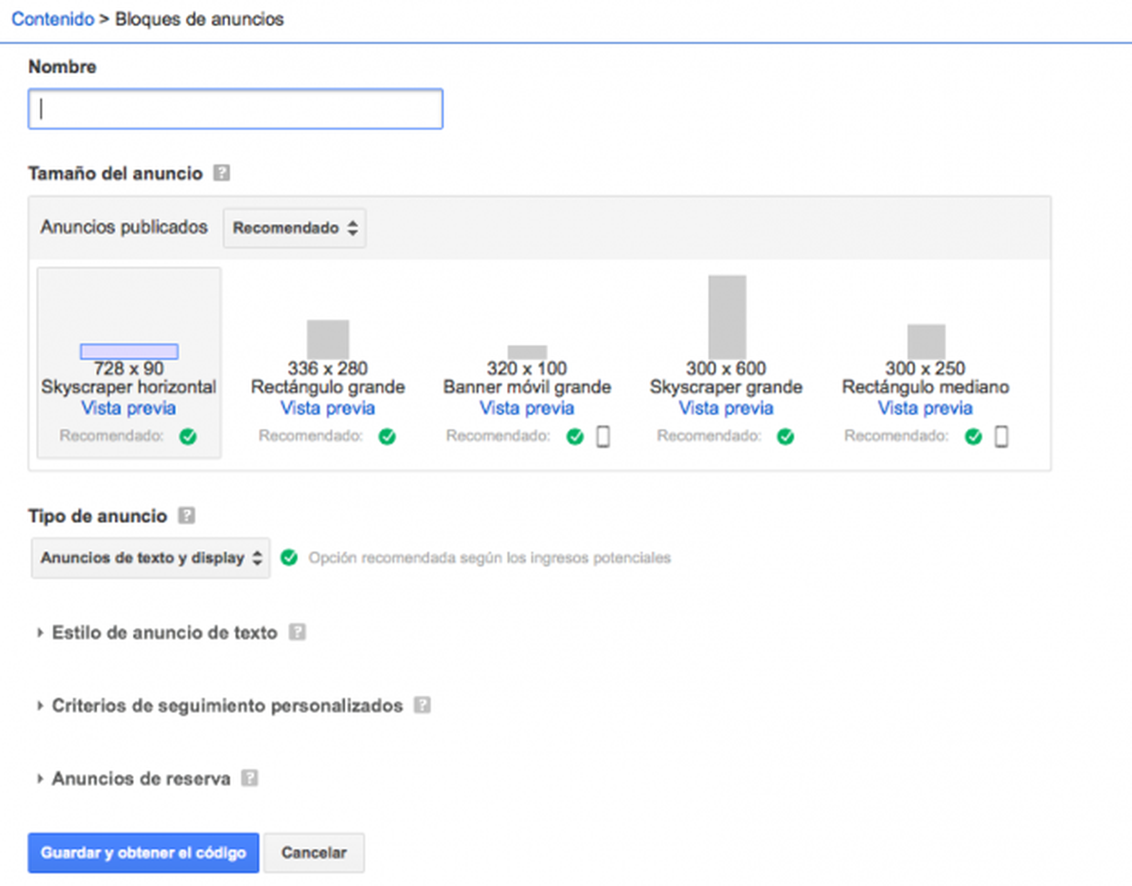 Tipos de anuncios en Google Adsense