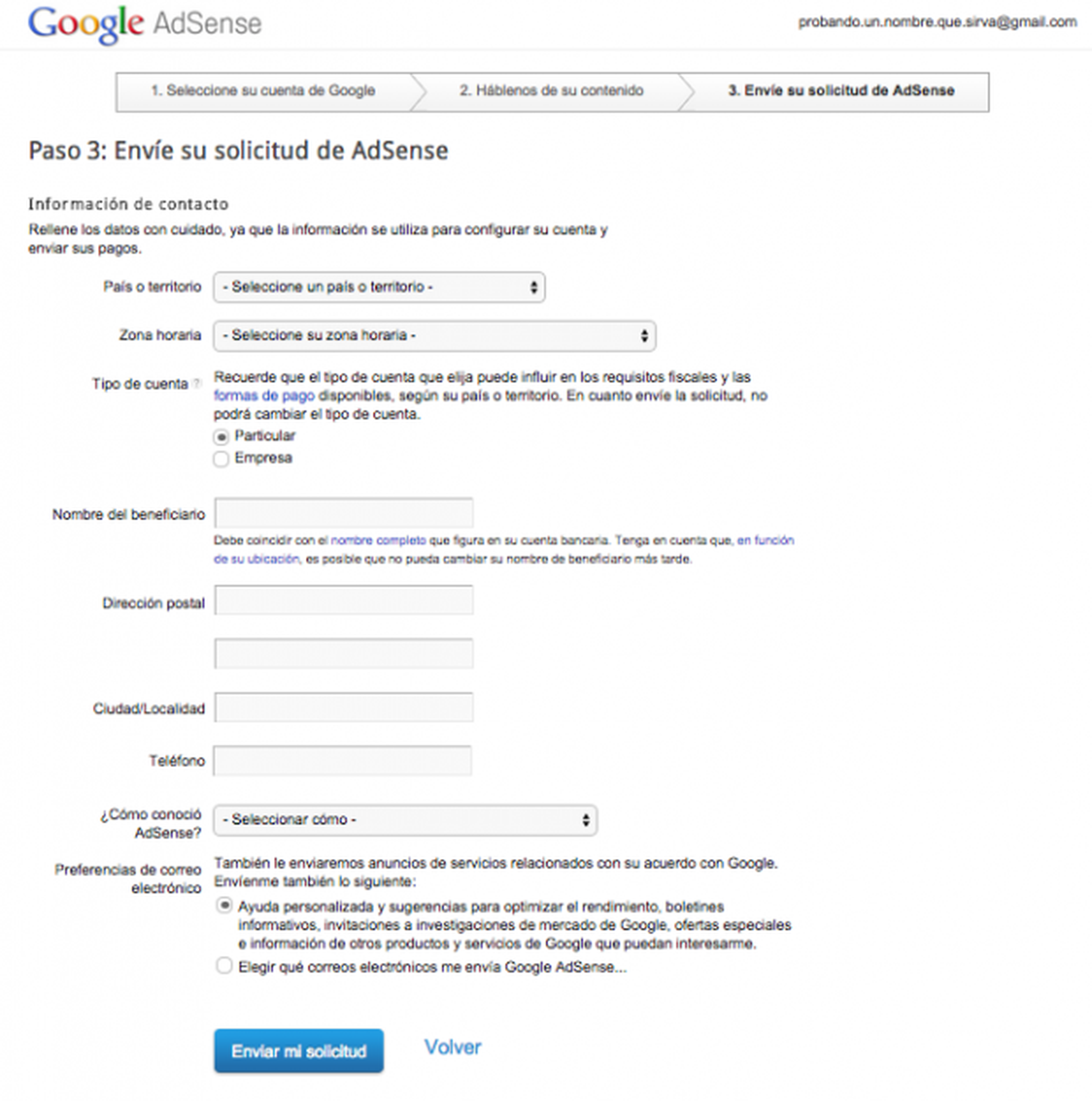 Solicitud AdSense