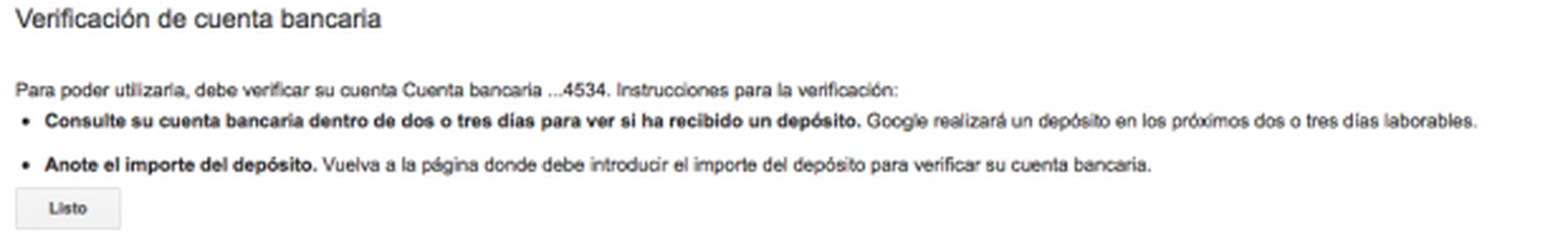 Verificar cuenta bancaria Google AdSense