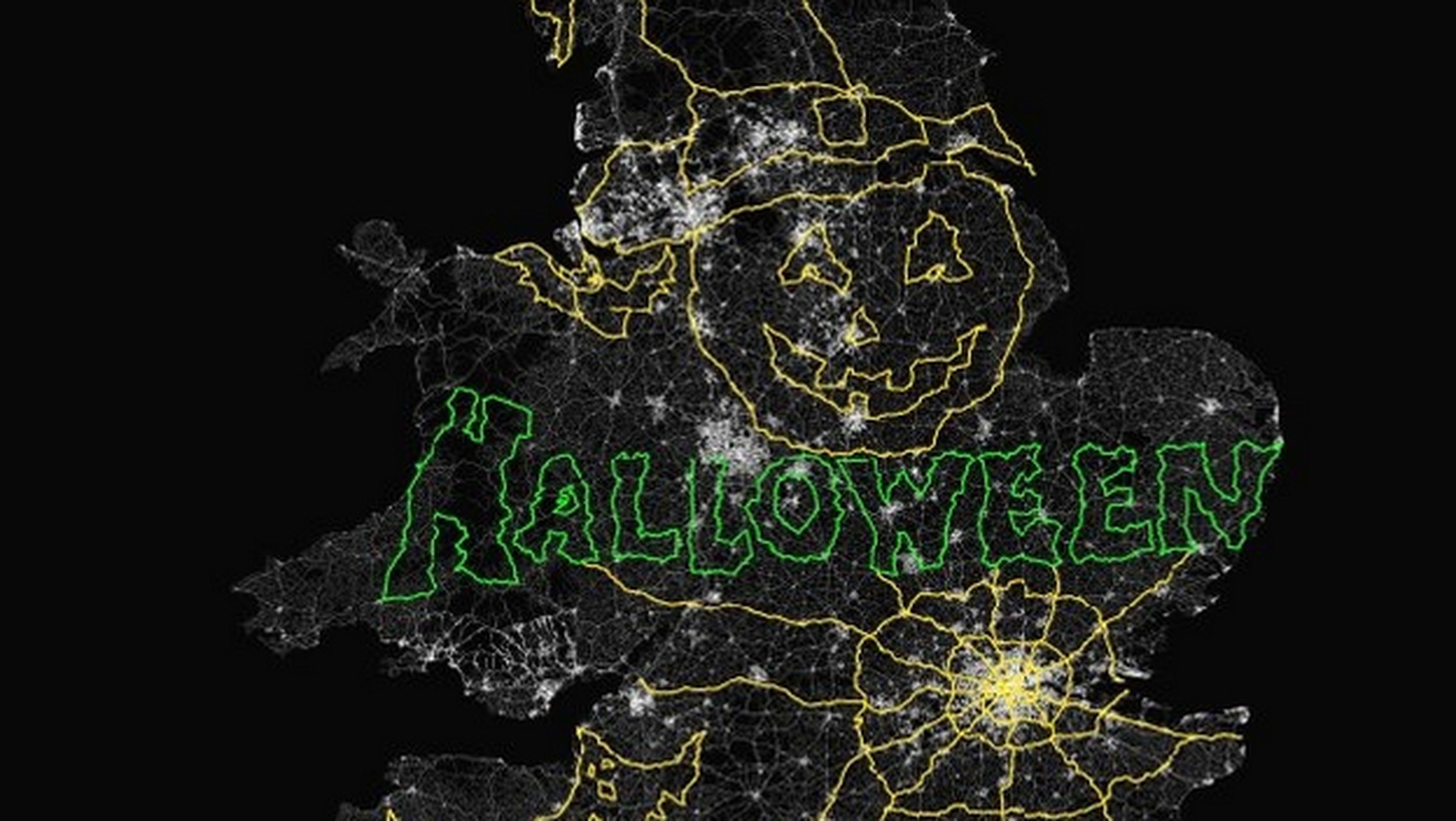 Dibujo GPS de Halloween más grande ocupa toda Gran Bretaña.