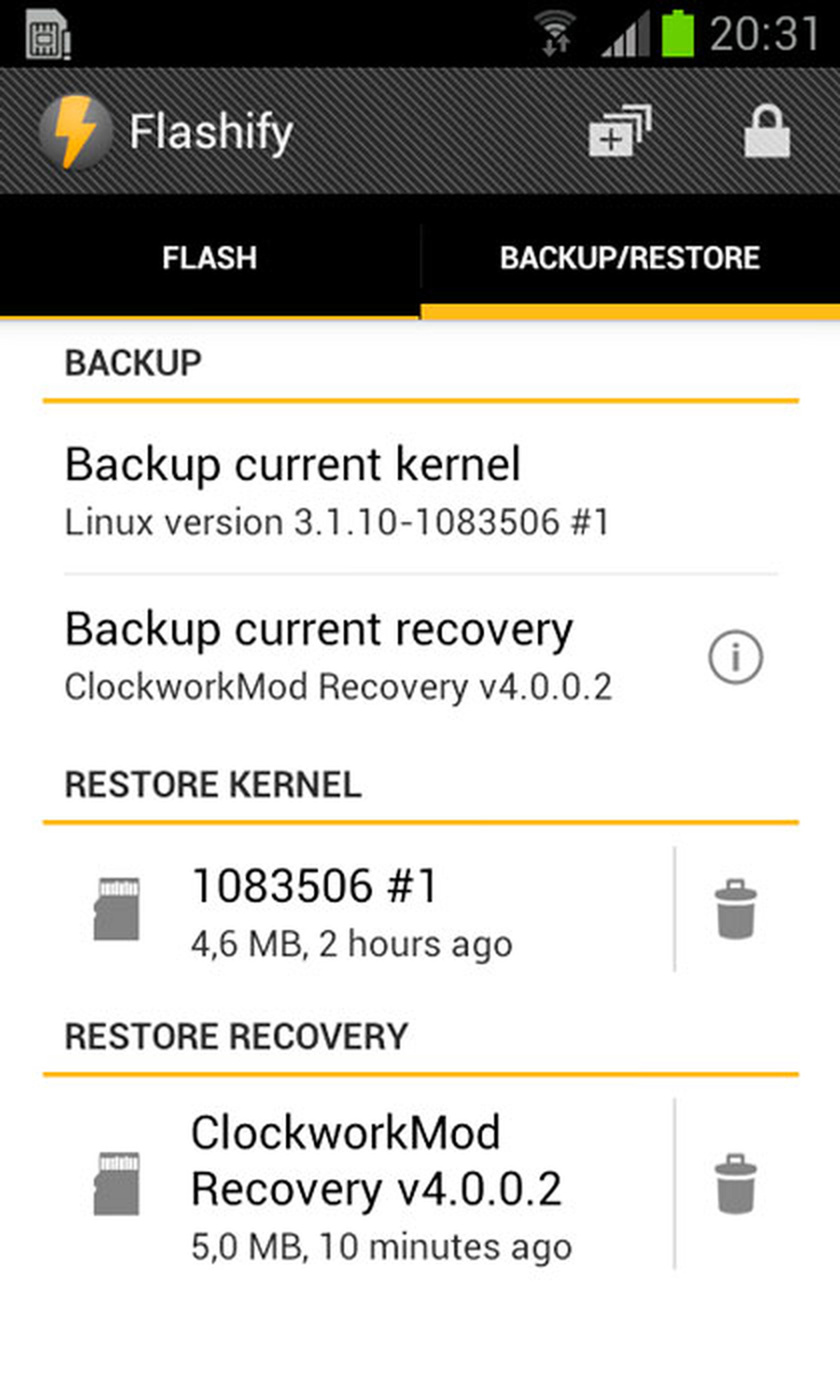 Backup de kernel y Recovery
