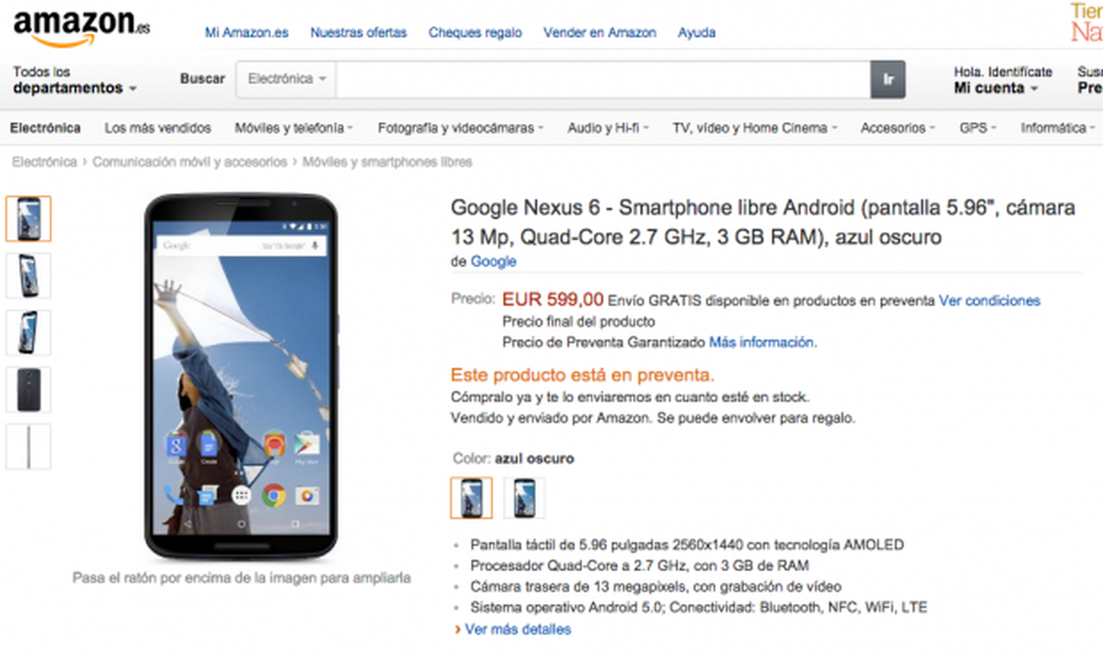 Nexus 6 ya está disponible en Google Play y Amazon España