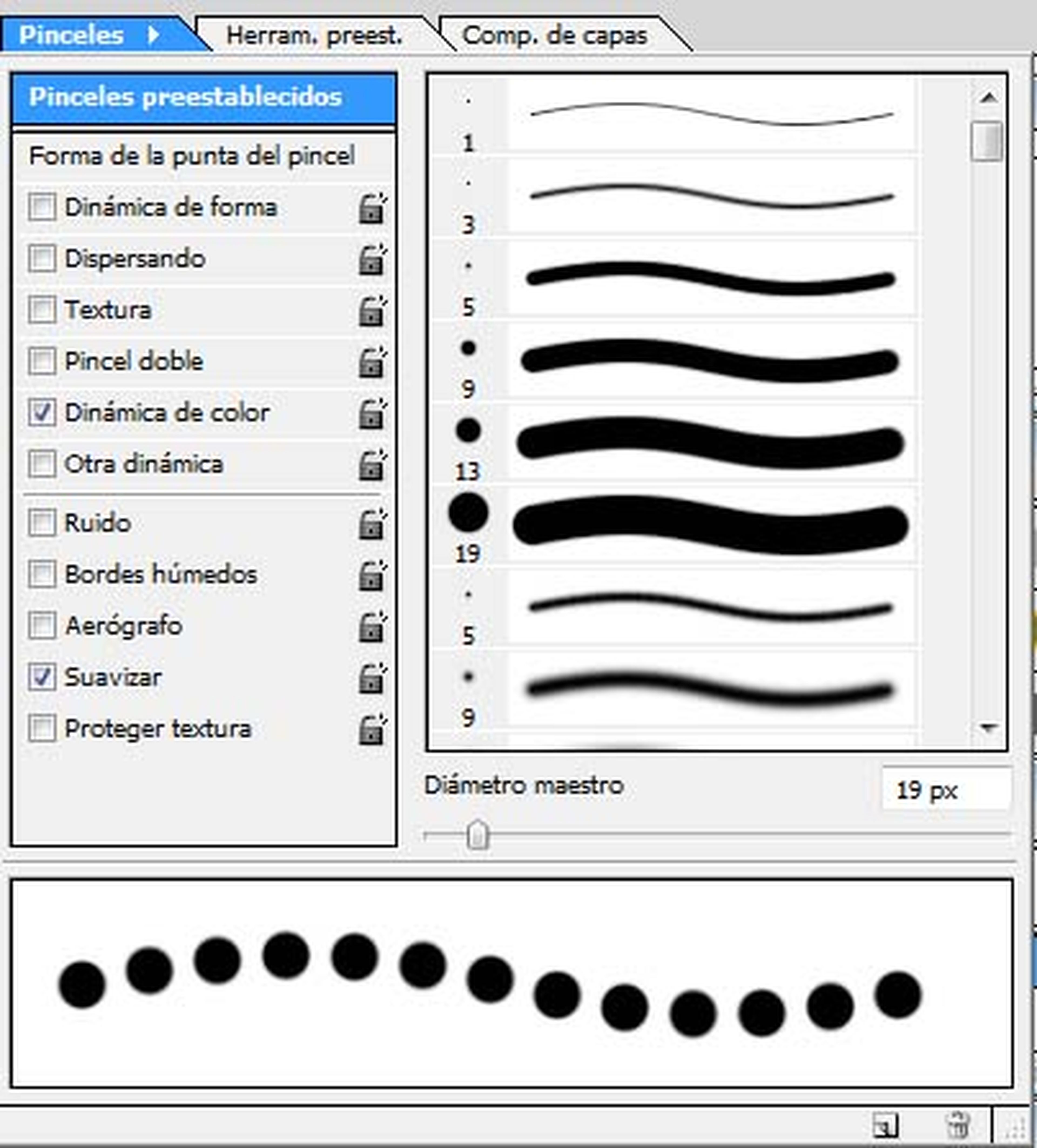 Configuración pinceles