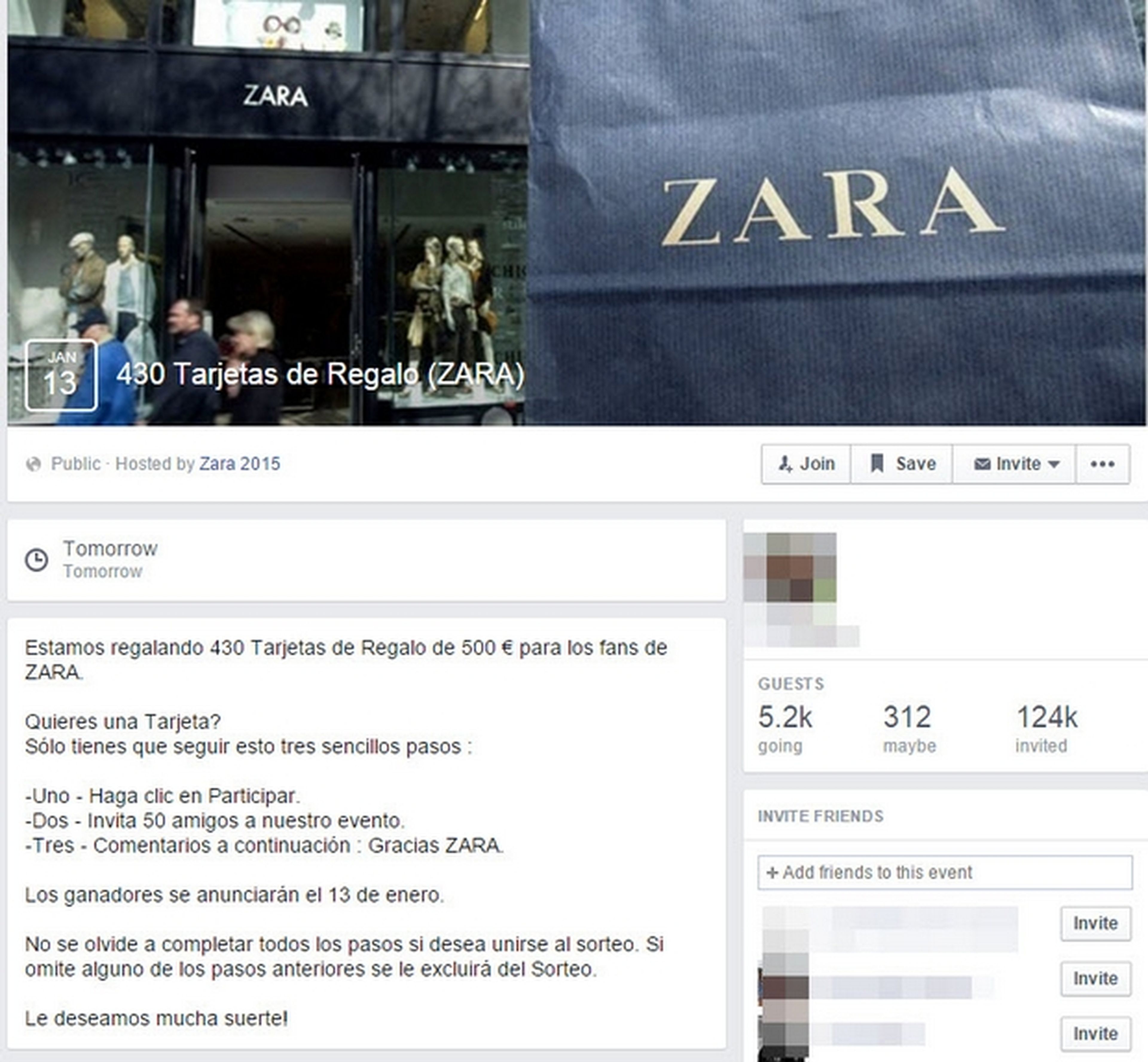 Zara 500€ Tarjetas de regalo new scam on Facebook - Panda