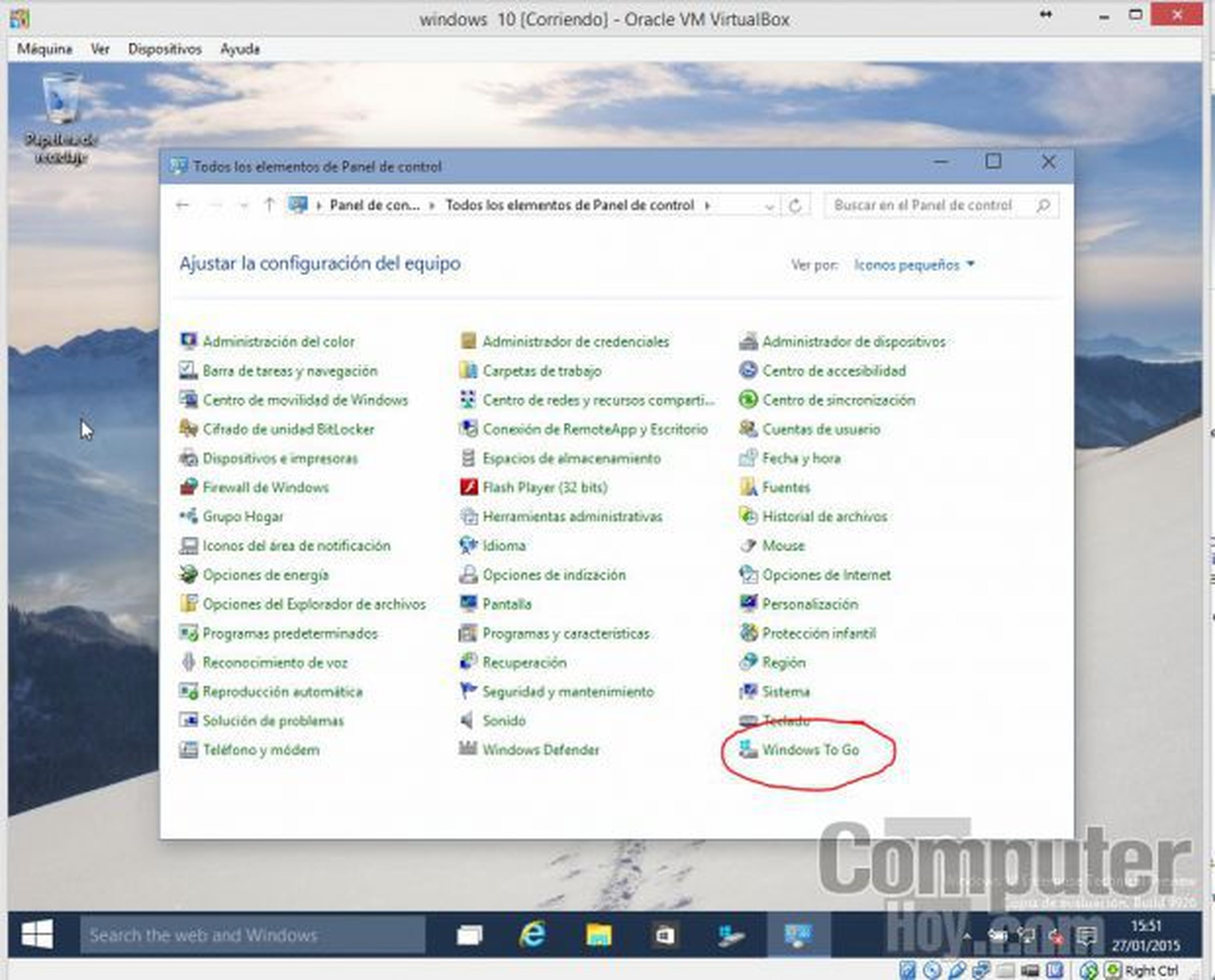 Windows To Go está en el Panel de Control de las versiones Enterprise de Windows 8 y Windows 10