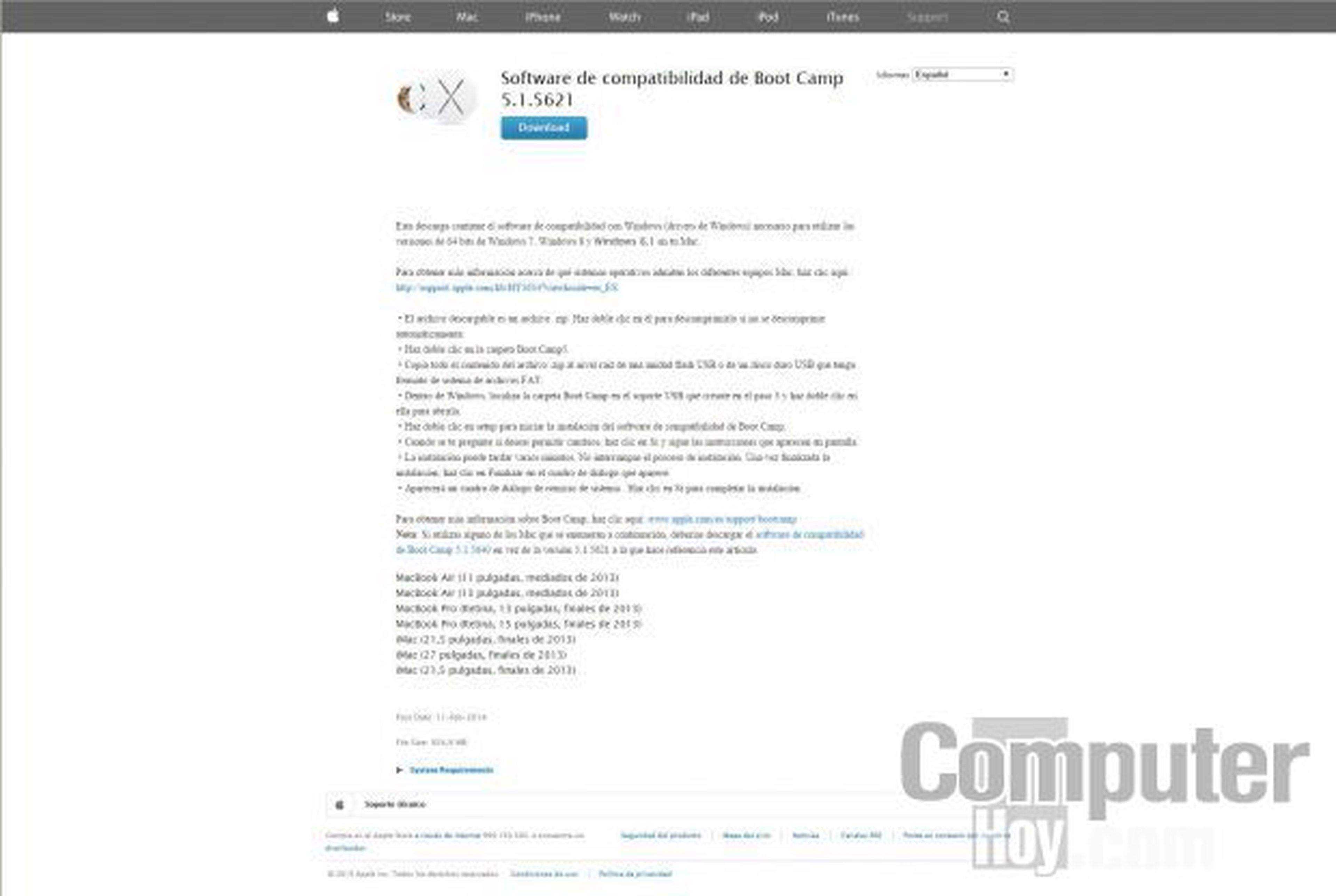 En esta página web están los controladores Bootcamp para ordenadores Apple