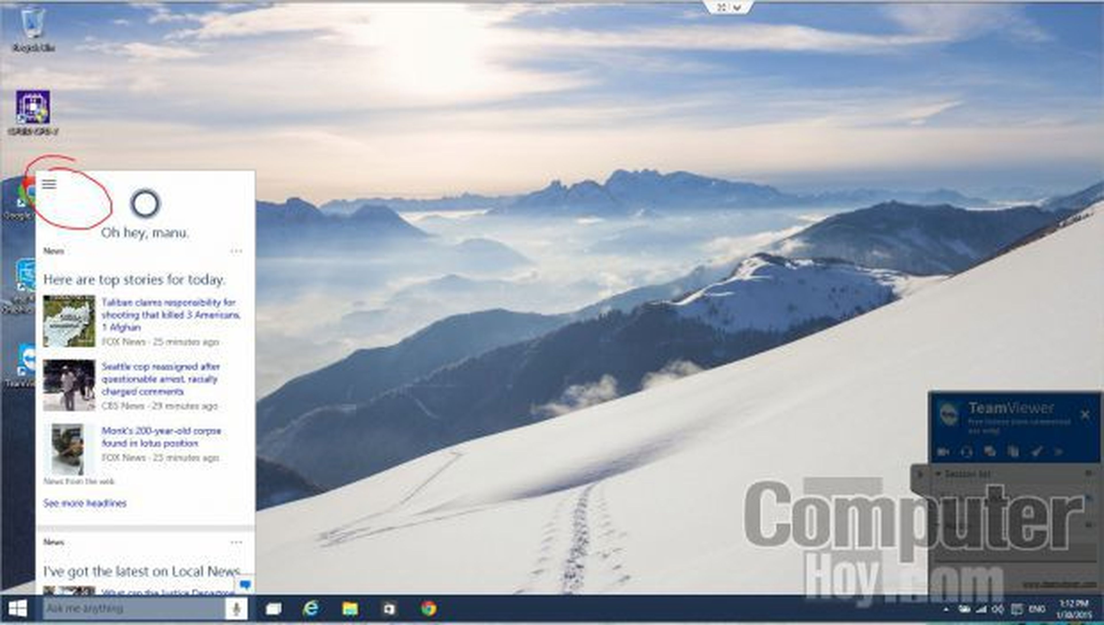 La primera pantalla de Cortana