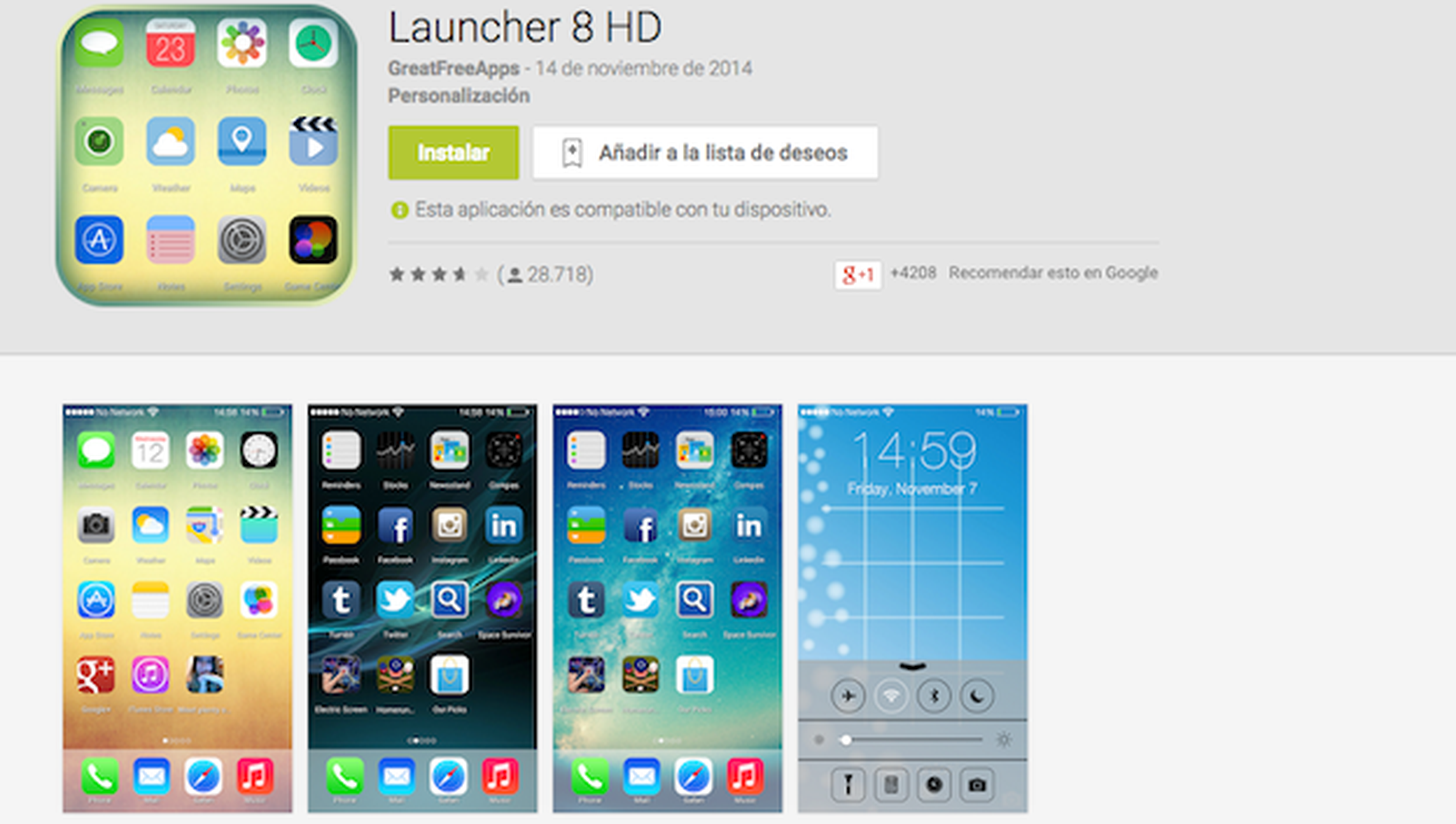 Launcher 8 HD, apps para convertir tu Android en un iPhone