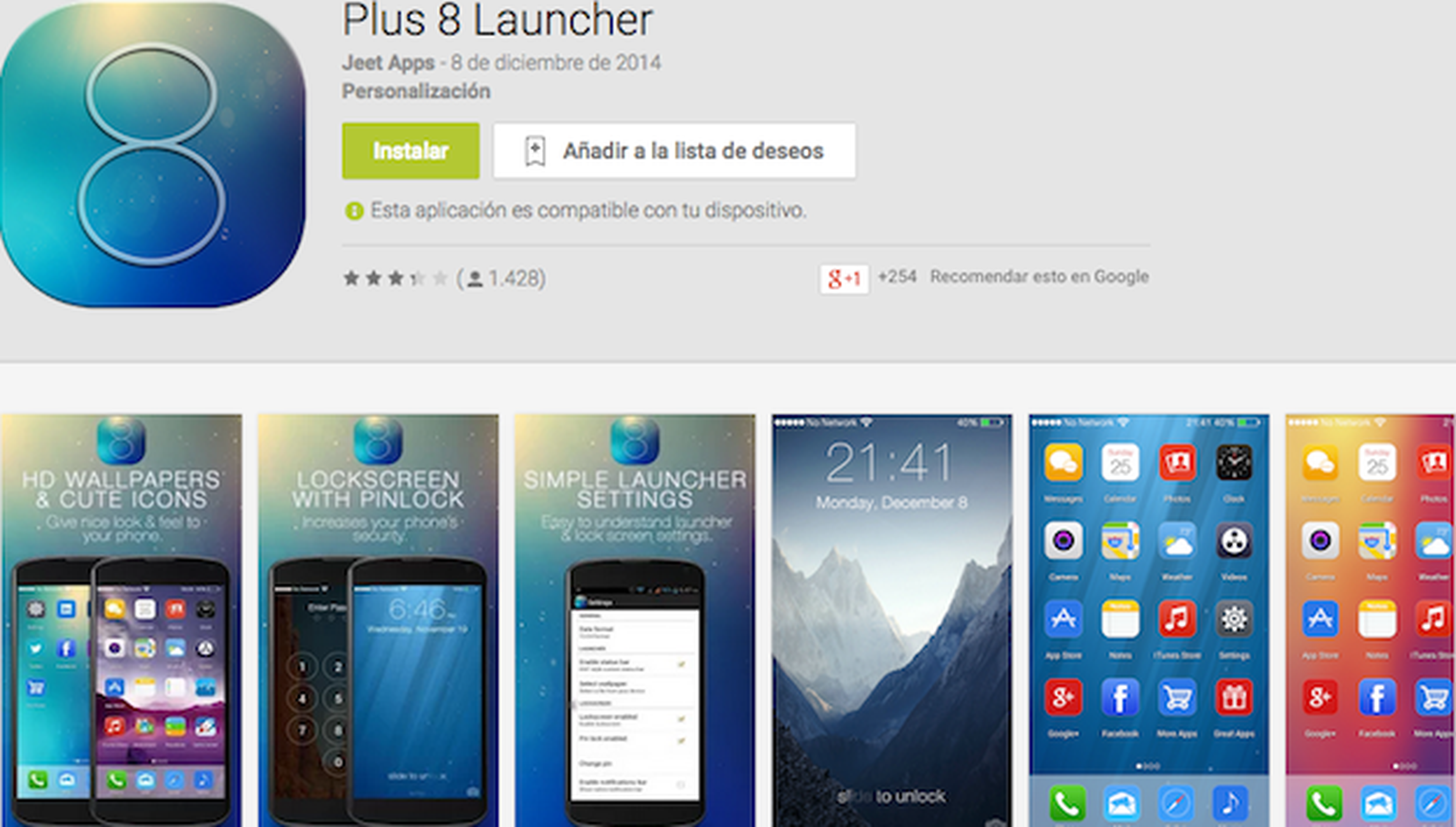 Plus 8 Launcher, apps para convertir tu Android en un iPhone